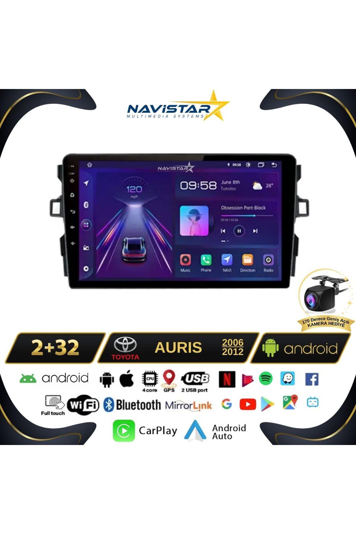 Toyota Auris 2006-2012 Model 2 64gb Android 13 Kablosuz Carplay N