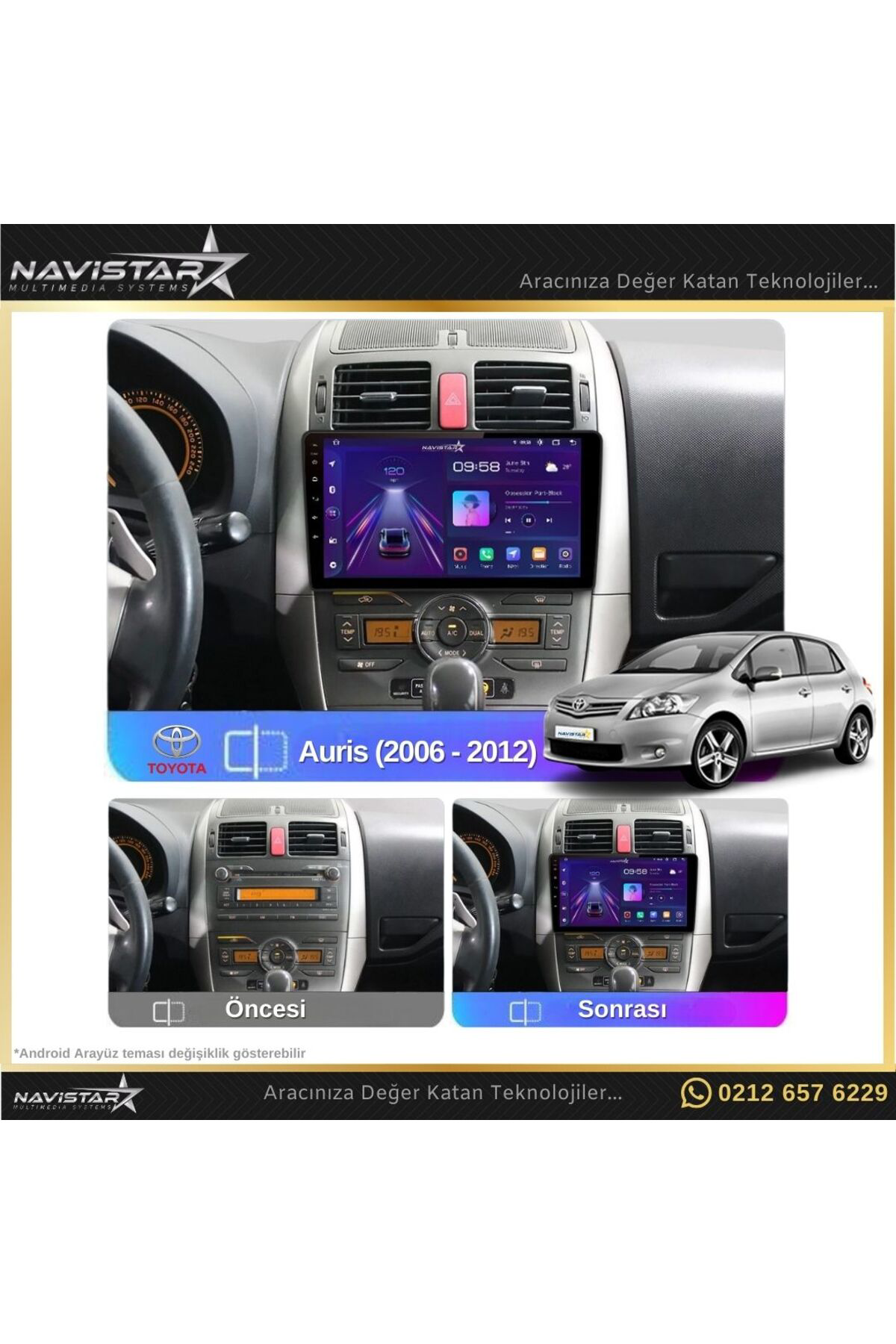 Toyota Auris 2006-2012 Model 2 64gb Android 13 Kablosuz Carplay N
