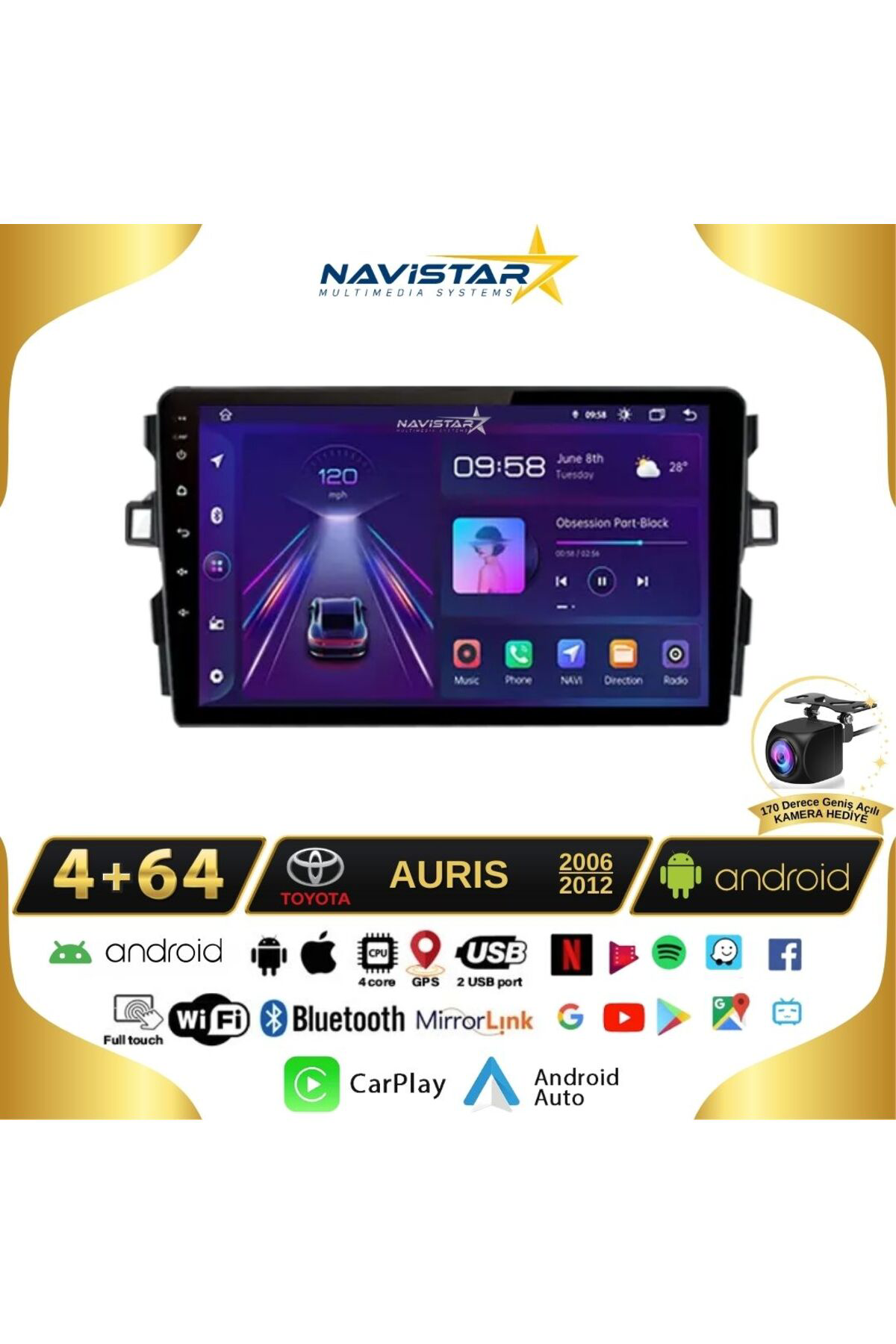 Toyota Auris 2006-2012 Model 4gb 64gb Android 13 Kablosuz Carplay