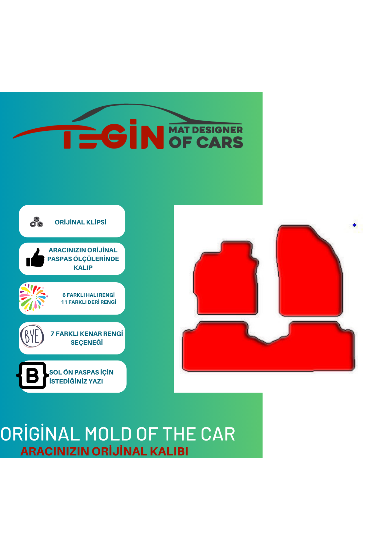 Toyota Auris 2006-2012 Prime Siyah Kırmızı Deri Sarı Kenar Paspas