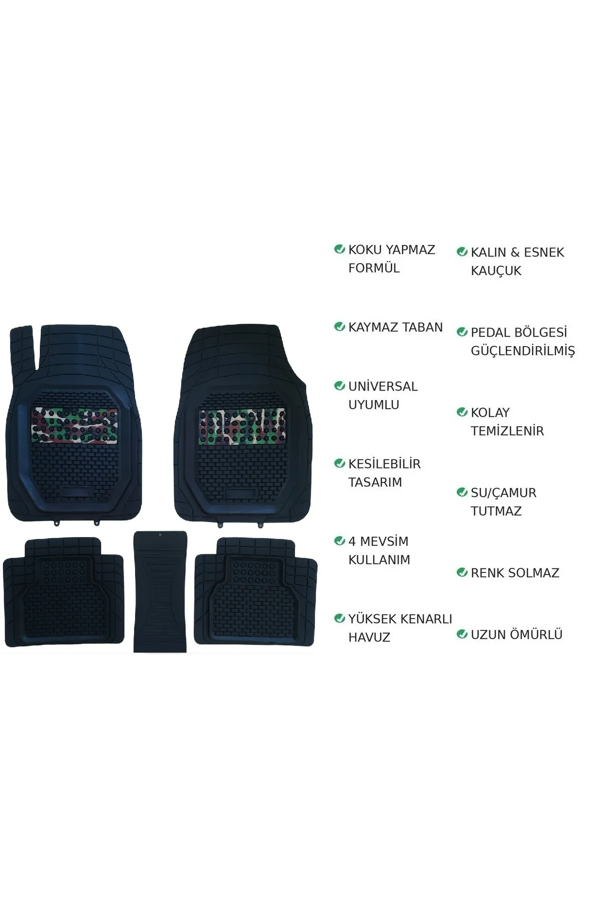 Toyota Auris HB 2017 Uyumlu Derin Havuzlu Kamuflaj Desenli Üniversal Paspas (Kamuflaj)