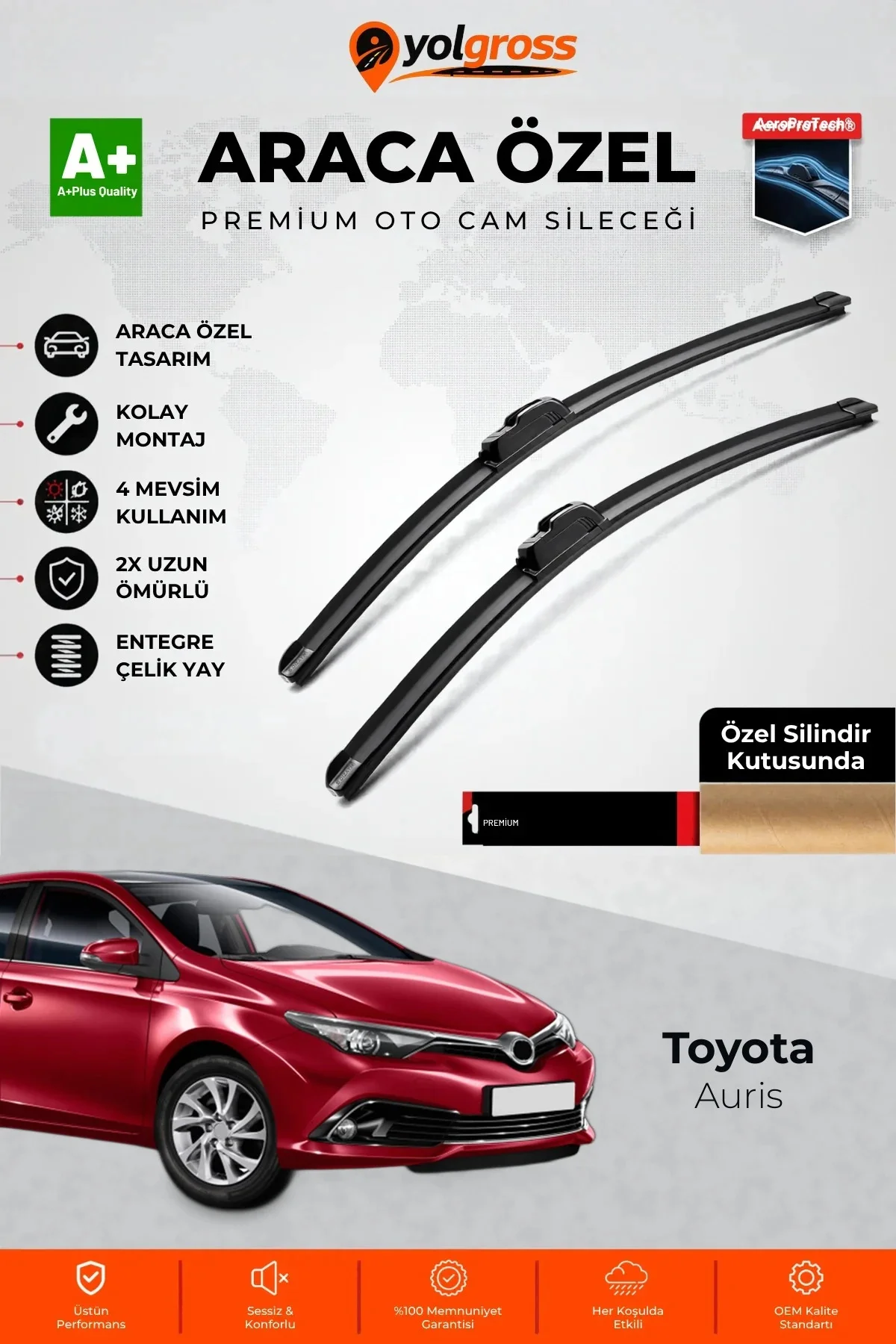 Toyota Auris Ön Cam Silecek Seti 2012-2018 Premium Araca Özel 65-35 Cm A+ Kalite