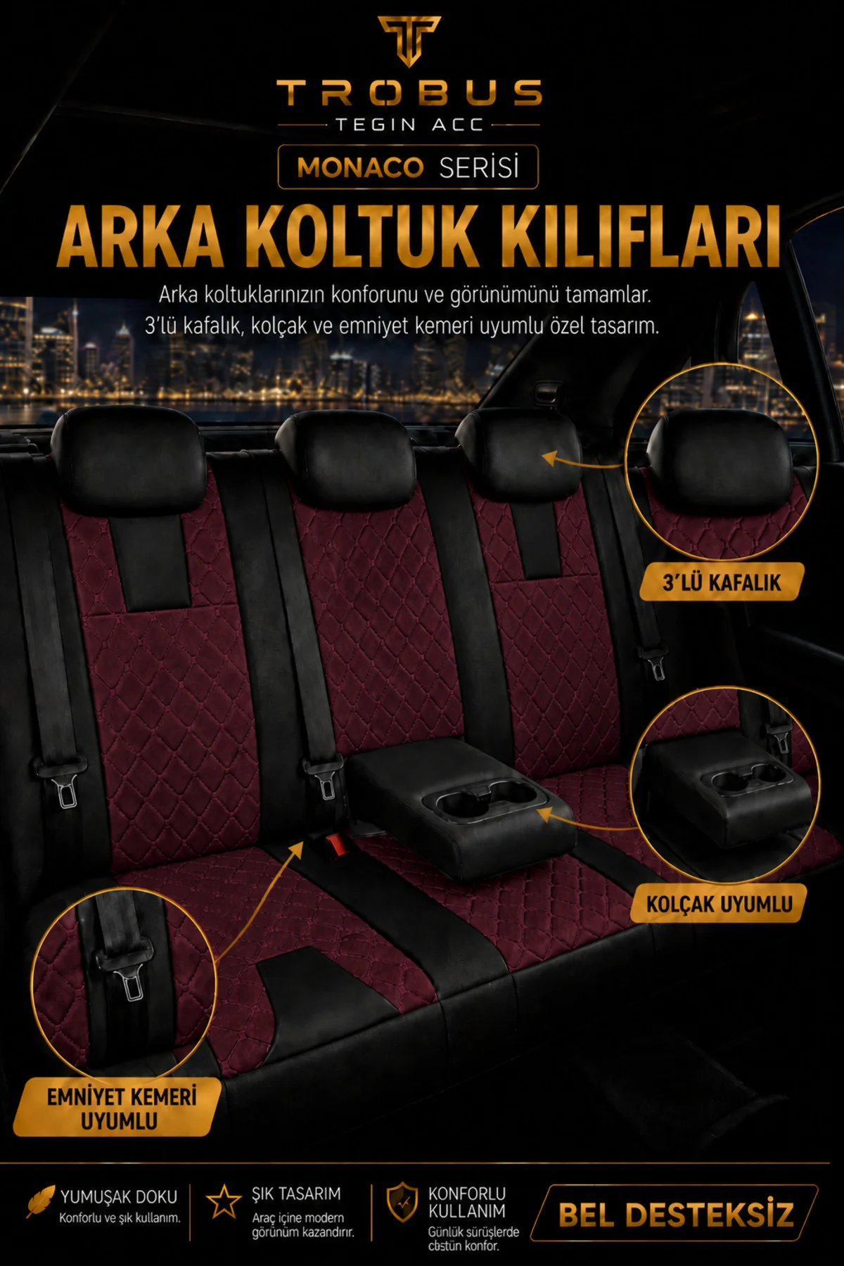 Toyota Avensis 2003+ Uyumlu Monaco Serisi Eviza Deri Detaylı Bordo Koltuk Kılıfı
