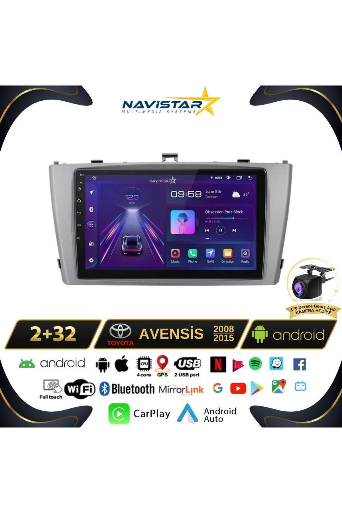 Toyota Avensis 2008-2015 Model 2 64gb Android 13 Kablosuz Carplay Toyota Avensis 2008-2015 Model 2 64gb Android 13 Kablosuz Carplay