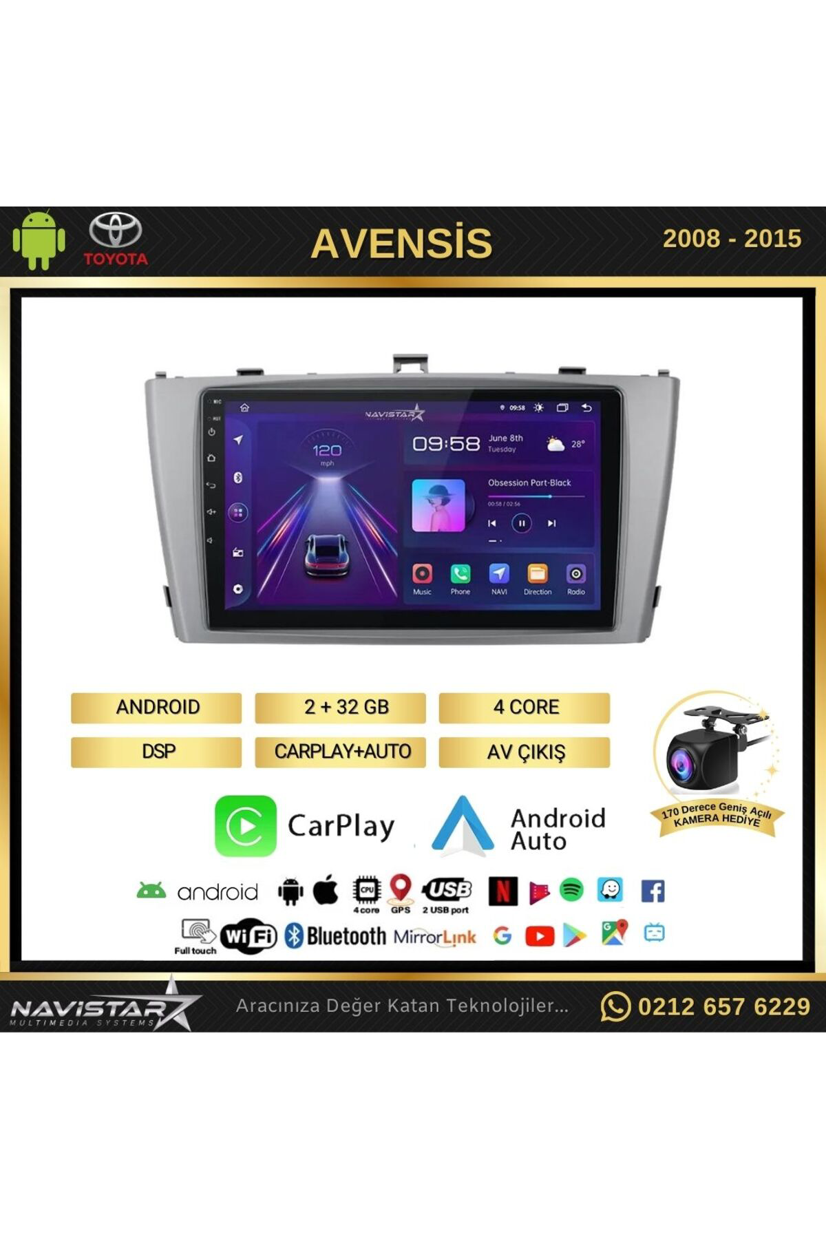 Toyota Avensis 2008-2015 Model 2 64gb Android 13 Kablosuz Carplay Toyota Avensis 2008-2015 Model 2 64gb Android 13 Kablosuz Carplay