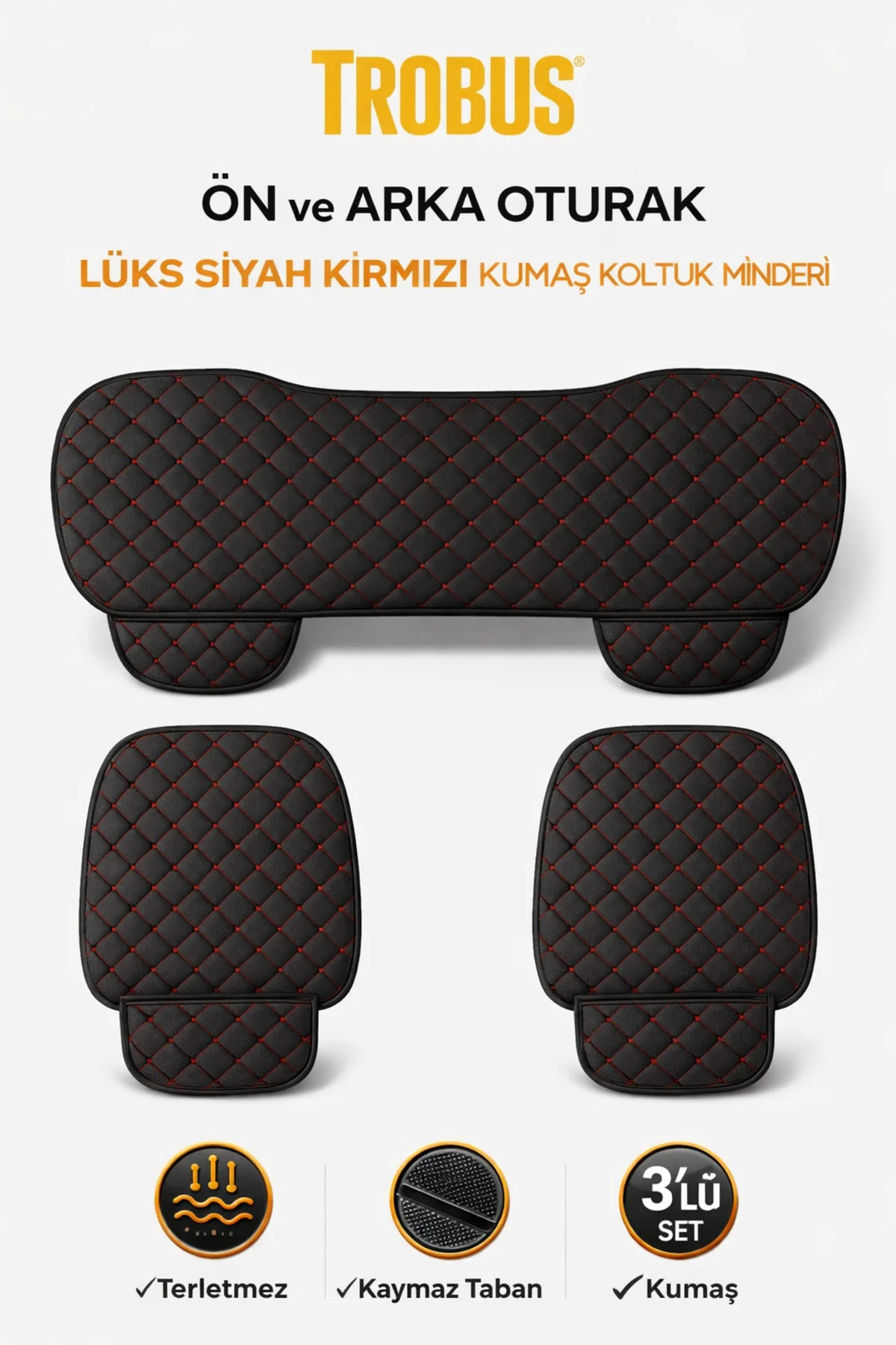 Toyota AVENSİS 2011-2014 Uyumlu Kapitone Kumaş 3 Parça Oto Koltuk Minderi Terletmez Siyah - Kırmızı Fiyatı, Yorumları ve Özellikleri