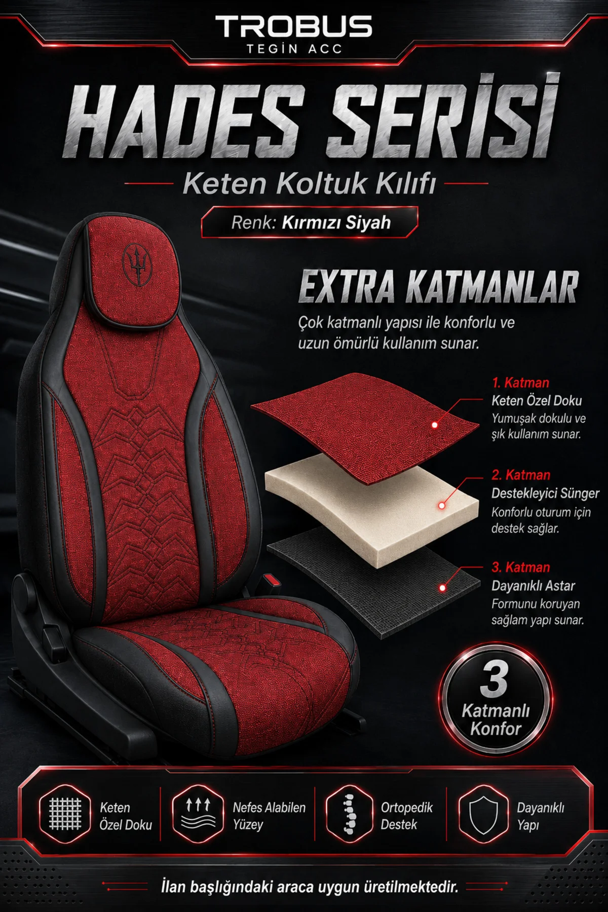 Toyota Aygo 2005-2021 Uyumlu Hades Serisi Keten Koltuk Kılıfı Kır
