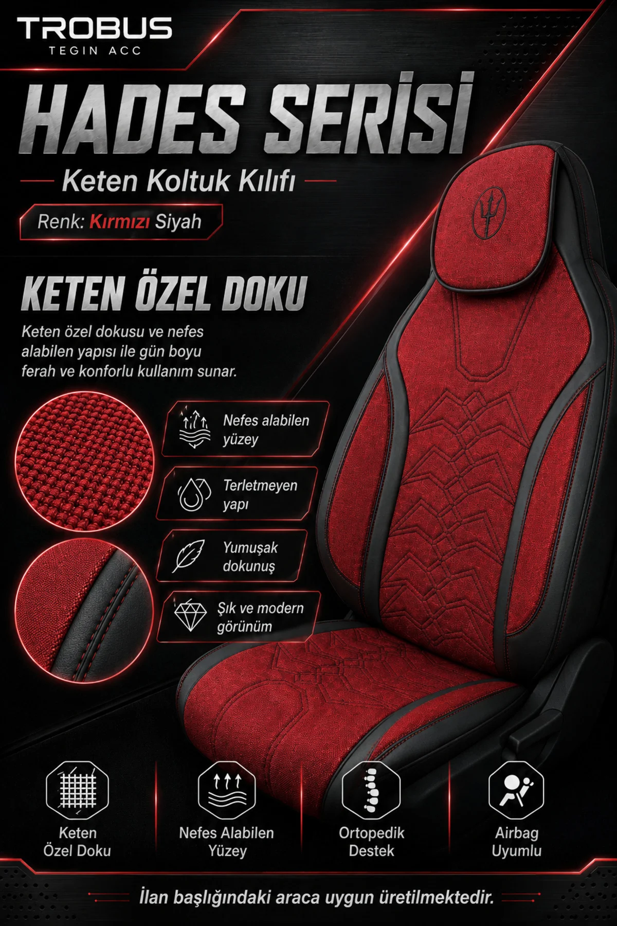 Toyota Aygo 2005-2021 Uyumlu Hades Serisi Keten Koltuk Kılıfı Kır