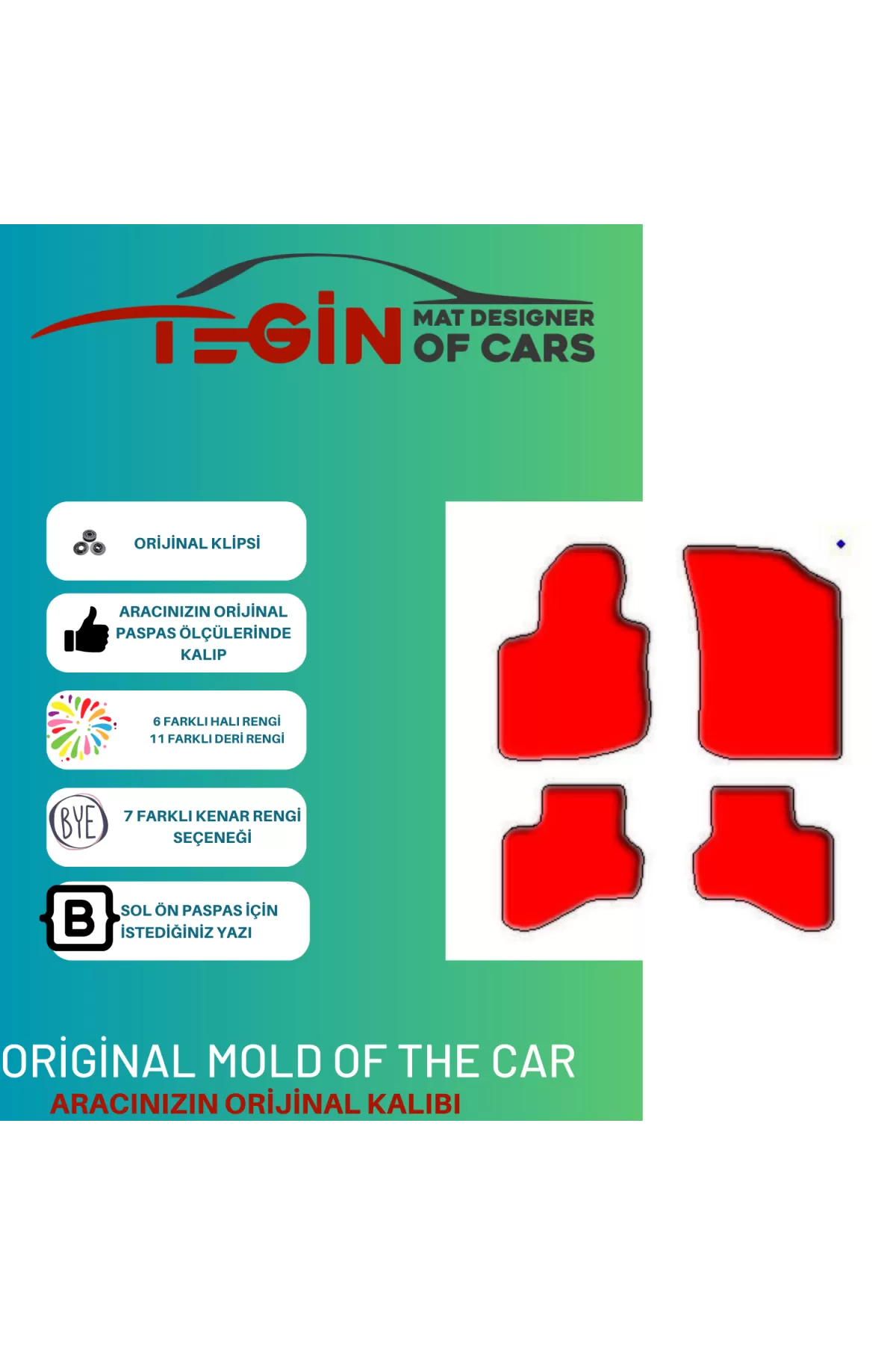 Toyota Aygo 2005 + Prime Kırmızı Halı Kırmızı Kenar Halı Paspas