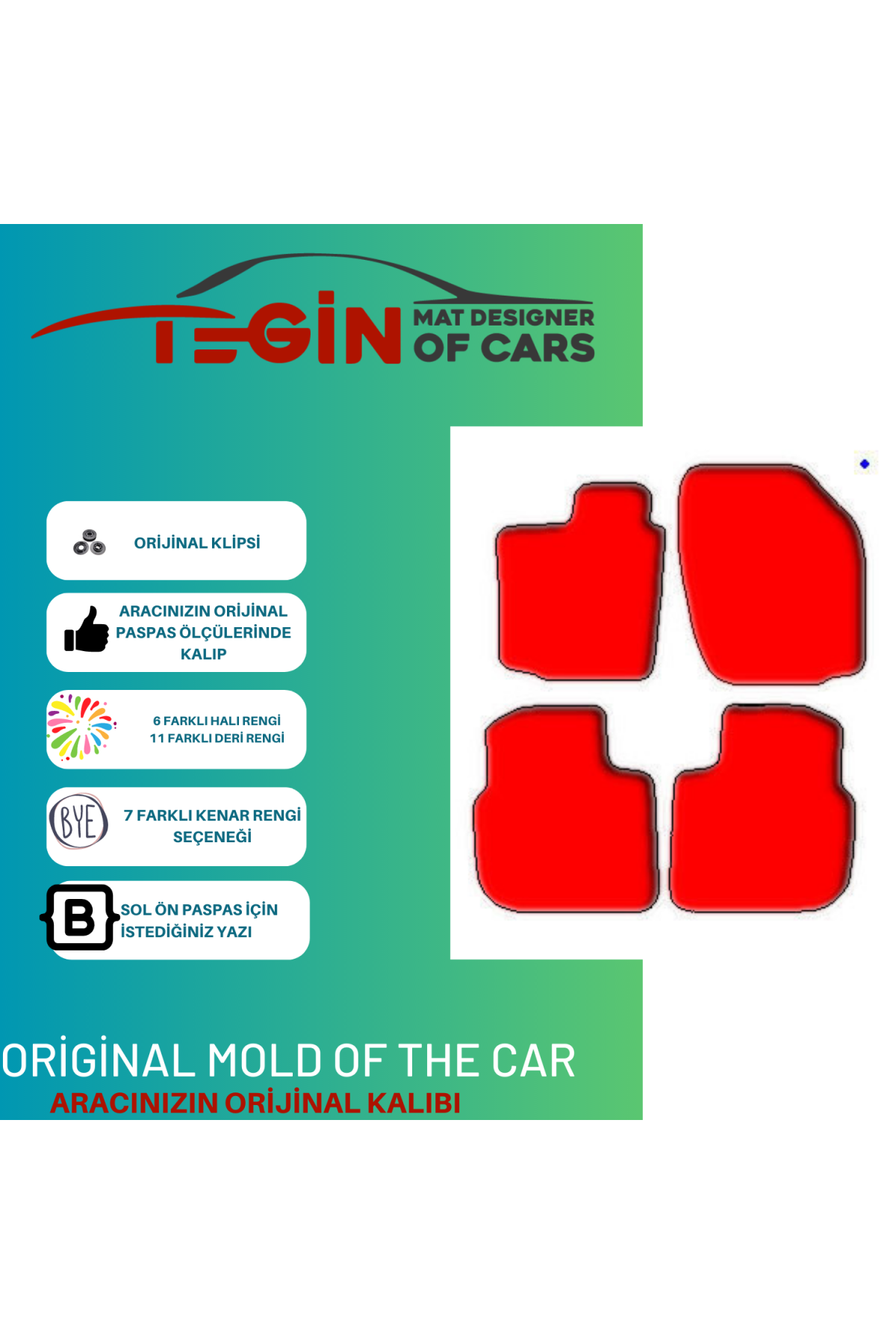 Toyota Aygo 2005 + Prime Siyah Kırmızı Deri Gri Kenar Paspas