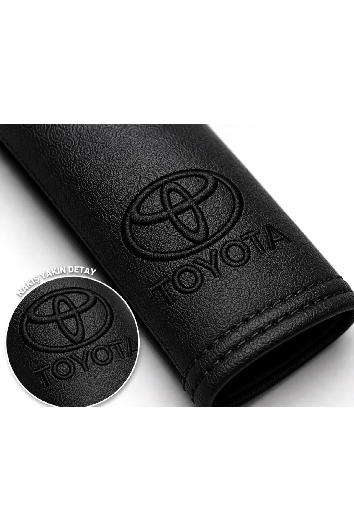 Toyota Black Serisi 4 Parça Oto Boyun Yastığı ve Emniyet Kemer Pedi Seti – 2 Yastık + 2 Kemer Pedi, Siyah Nakışlı - Görsel 2