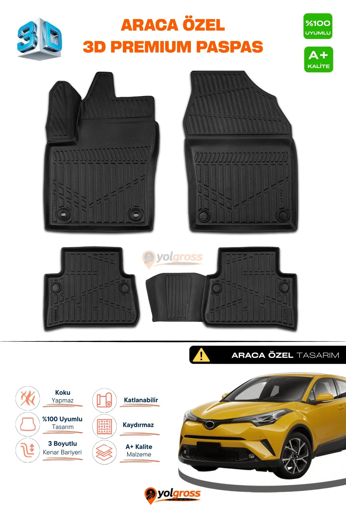 Toyota C-HR 3D Pro Havuzlu Paspas 2016-2023 A+ Kalite