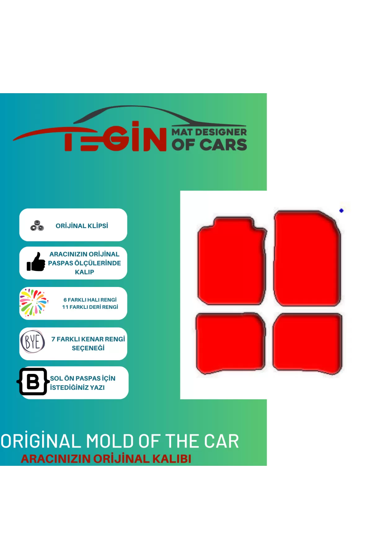 Toyota Carina 1996-2001 Prime Kırmızı Halı Kırmızı Kenar Halı Pas