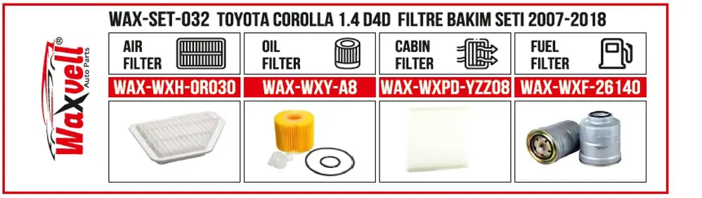 TOYOTA CORALLA 1.4 D4D FİLTRE BAKIM SETİ 2007-2018