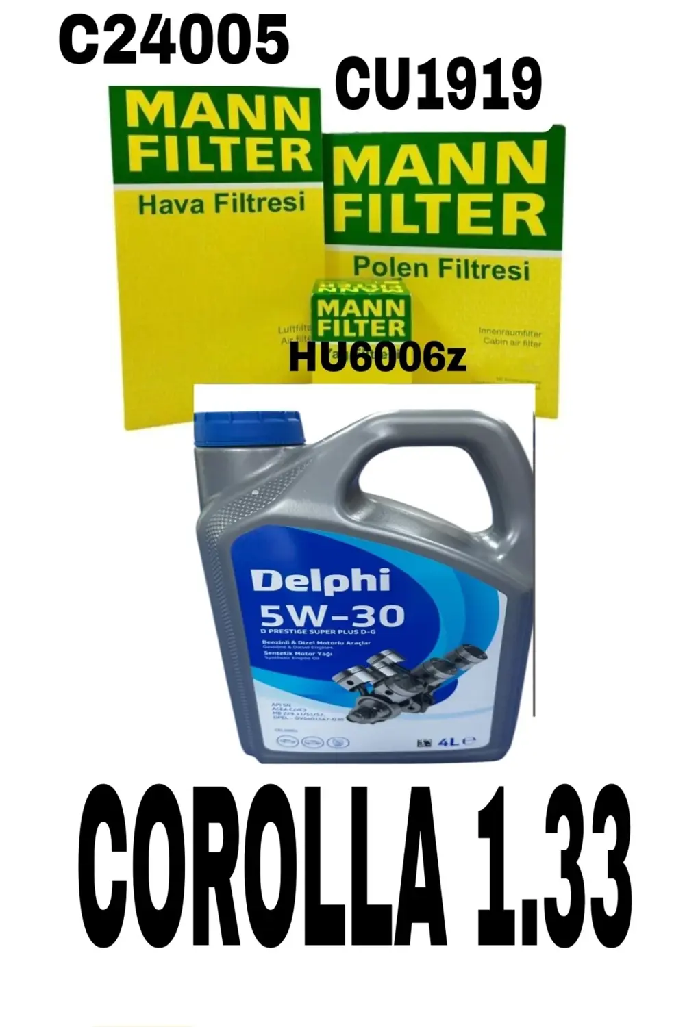 Toyota Corolla 1.33 1.6 Filtre Bakım Seti 09-18+delphi 5w30 4lt m