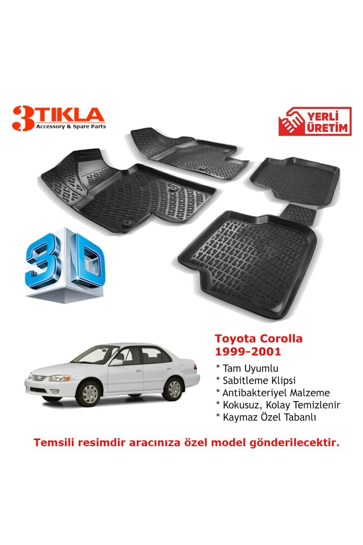 Toyota Corolla 1999-2001 Premium 3D Havuzlu Paspas Seti
