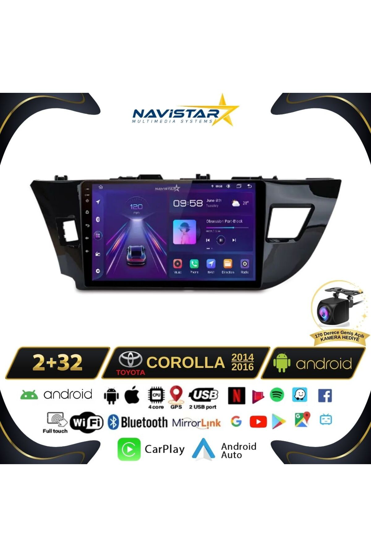 Toyota Corolla 2 64gb Kablosuz Carplay 2014-2016 Android 13 Navig