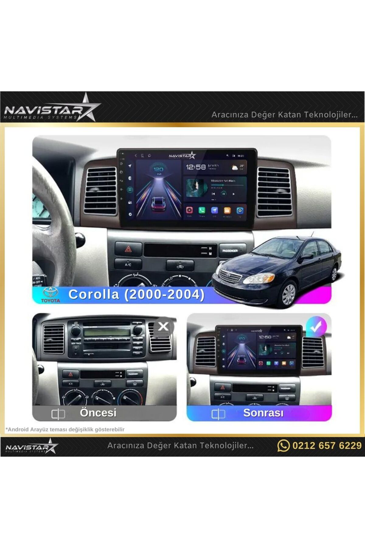 Toyota Corolla 2000-2004 Model 4gb 64gb Android 13 Kablosuz Carplay Navigasyon Multimedya Sistemi