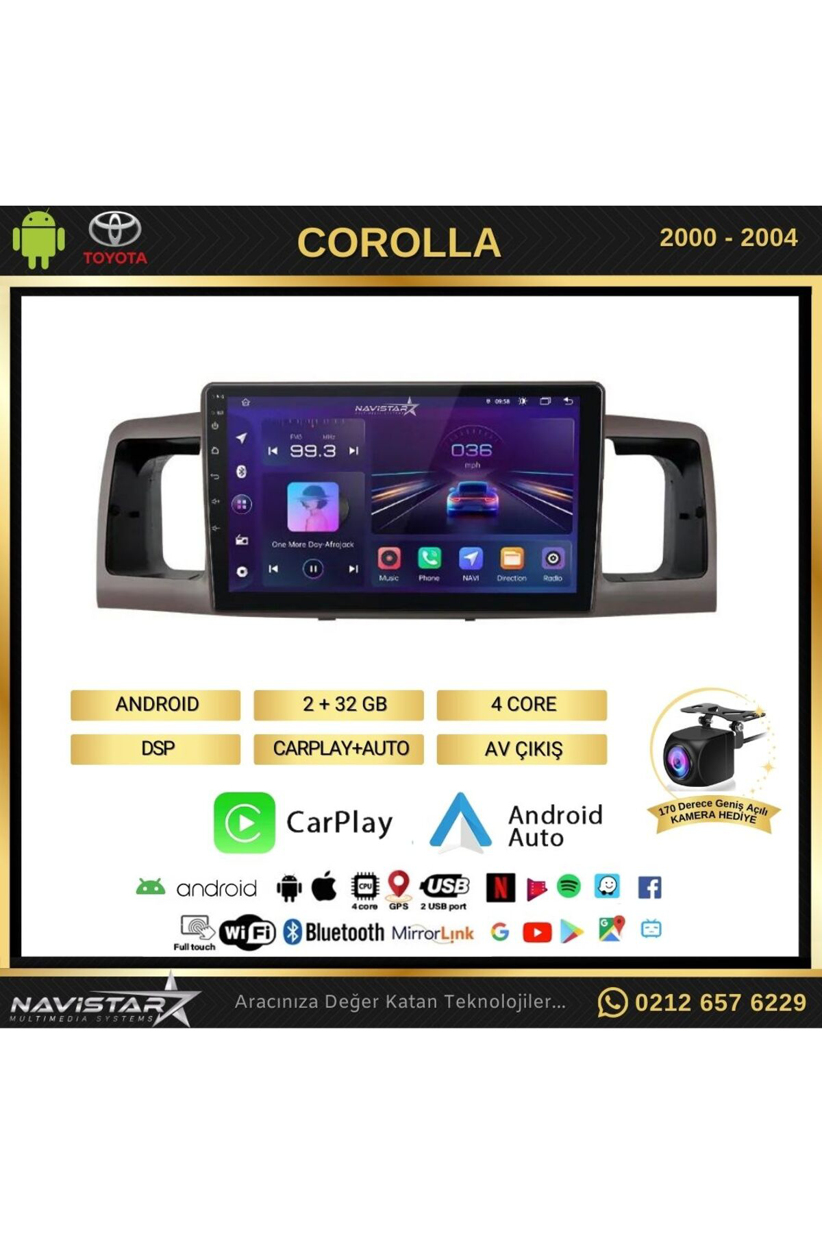 Toyota Corolla 2000-2004 Model 2 64gb Android 13 Kablosuz Carplay