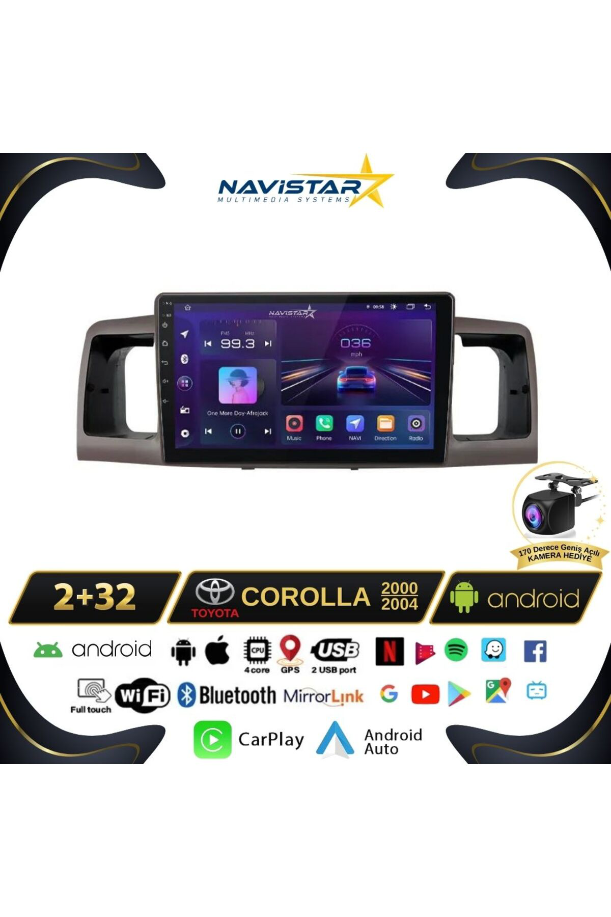 Toyota Corolla 2000-2004 Model 2 64gb Android 13 Kablosuz Carplay