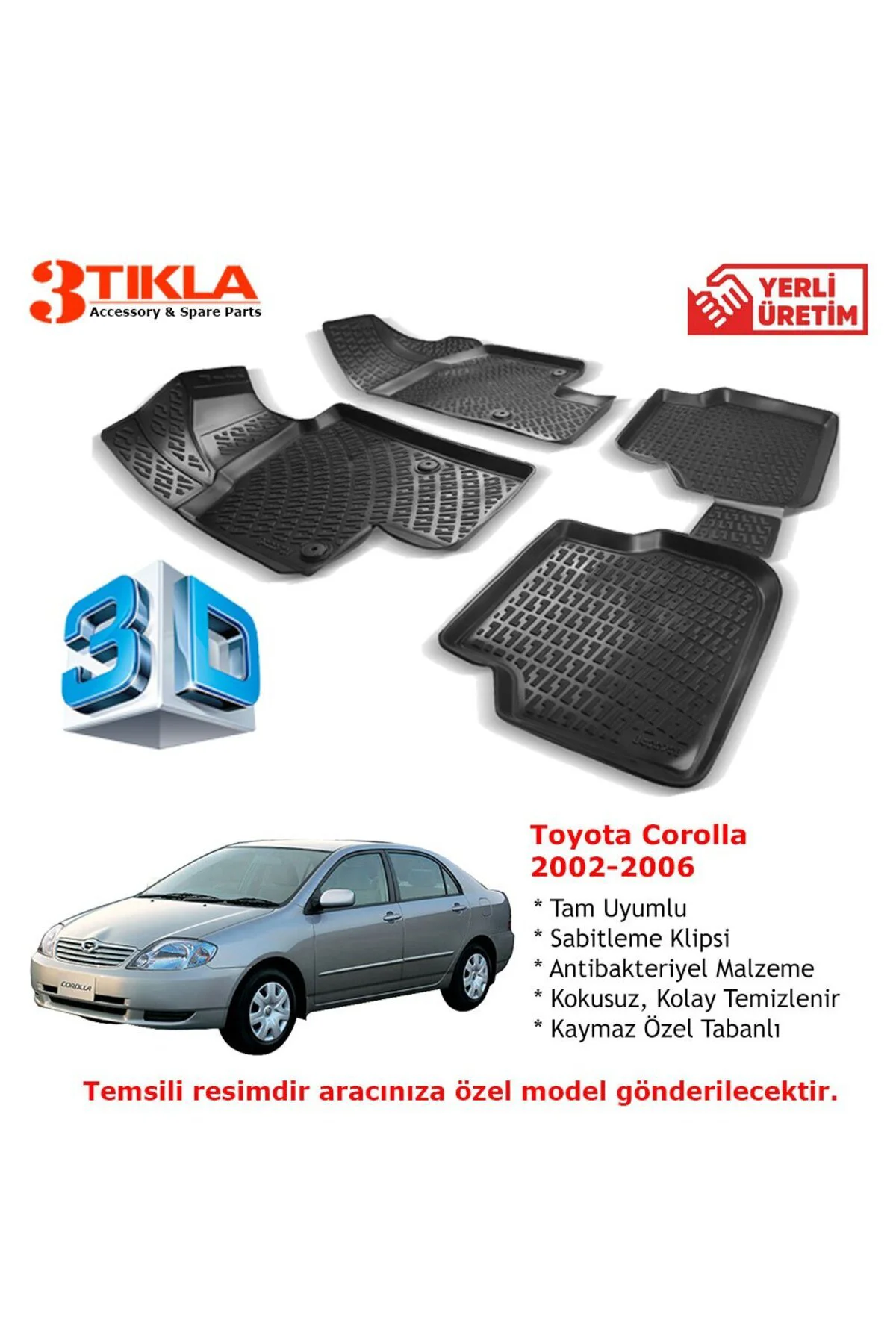 Toyota Corolla 2002-2006 Premium 3D Havuzlu Paspas Seti