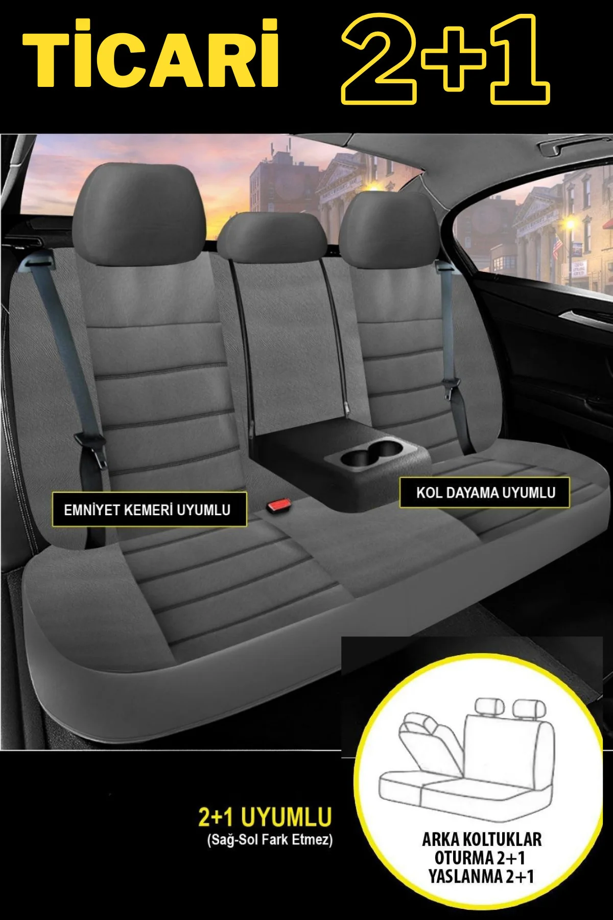 Toyota Corolla 2002-2006 Uyumlu Füme Başak Serisi 2+1 Ticari Koltuk Kılıfı