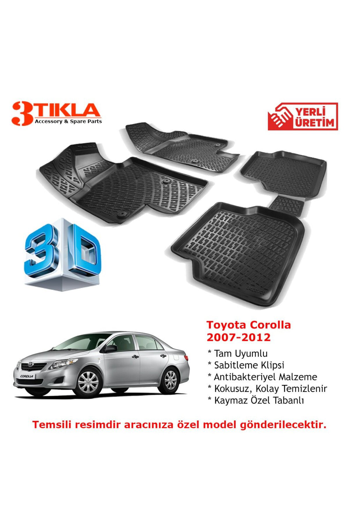 Toyota Corolla 2007-2012 Premium 3D Havuzlu Paspas Seti