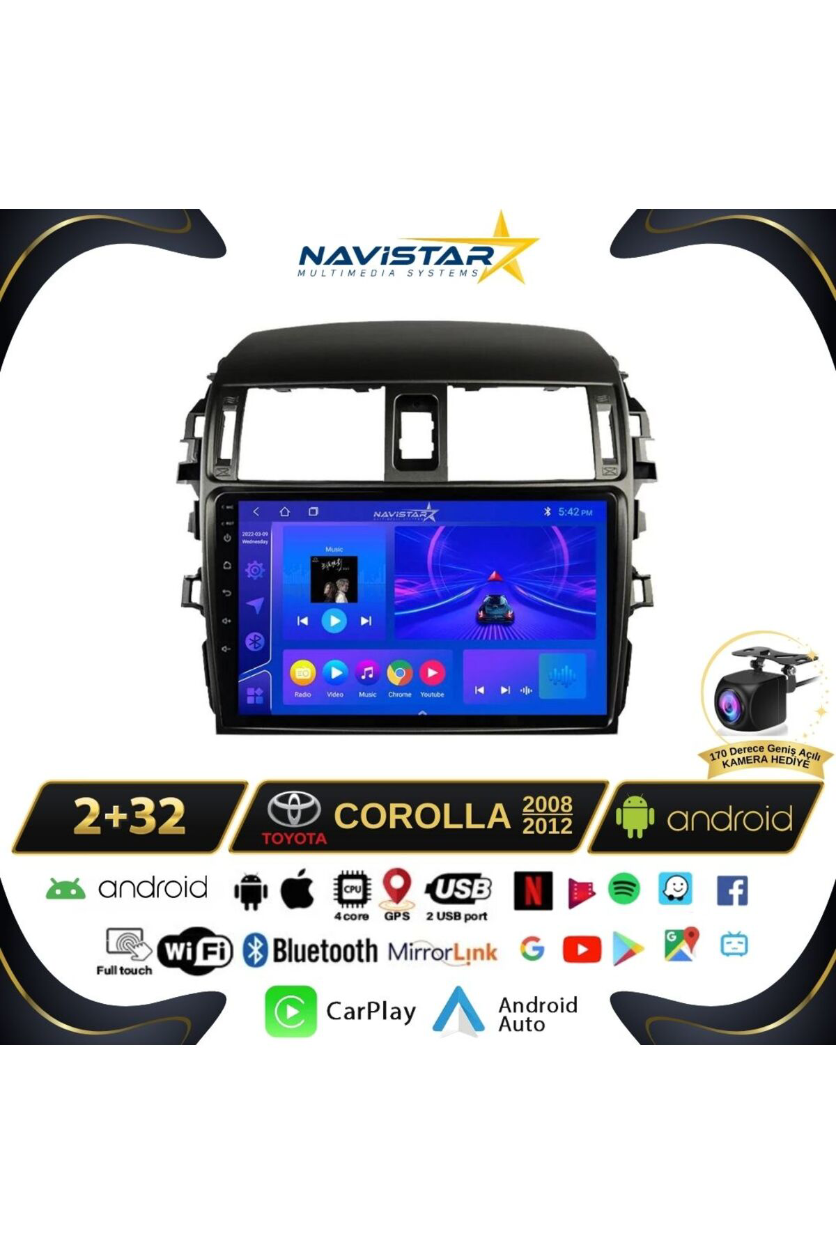 Toyota Corolla 2008-2012 Model 2 64gb Android 13 Kablosuz Carplay Navigasyon Multimedya Sistemi