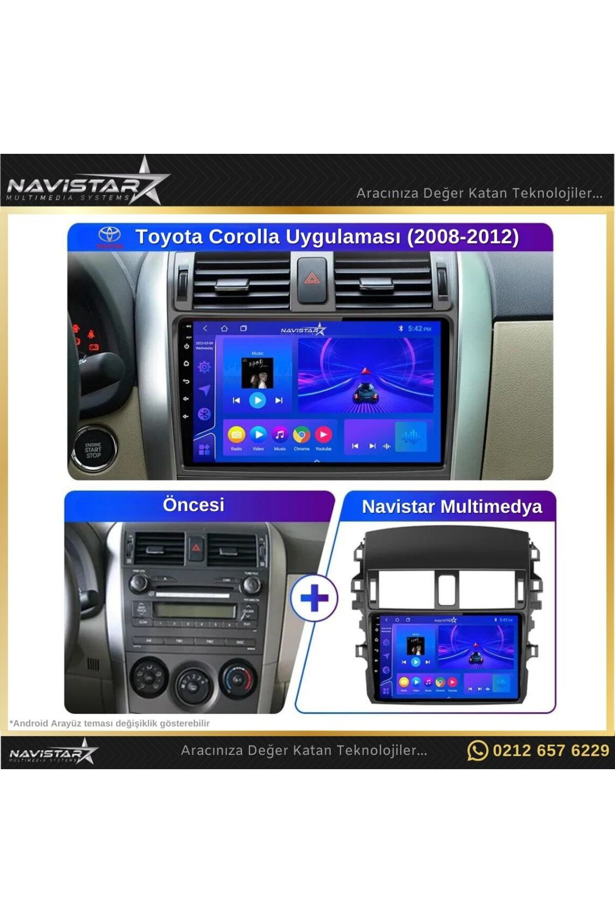 Toyota Corolla 2008-2012 Model 2 64gb Android 13 Kablosuz Carplay Navigasyon Multimedya Sistemi