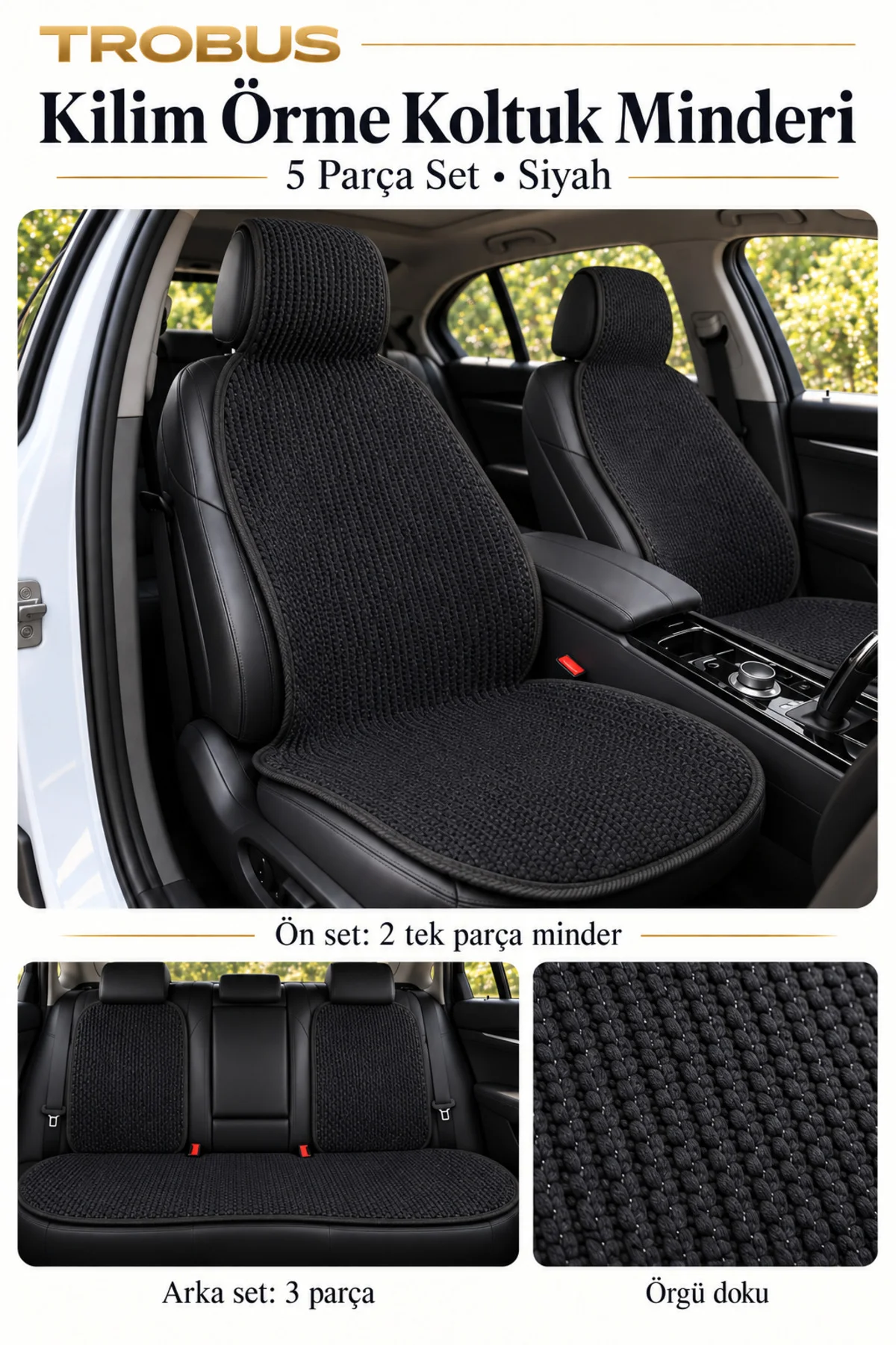 Toyota Corolla 2013-2018 Premium Örme 5 Parça Minder Terletmez Kaymaz Taban Siyah Toyota Corolla 2013-2018 Premium Örme 5 Parça Minder Terletmez Kaymaz Taban Siyah - Görsel 2