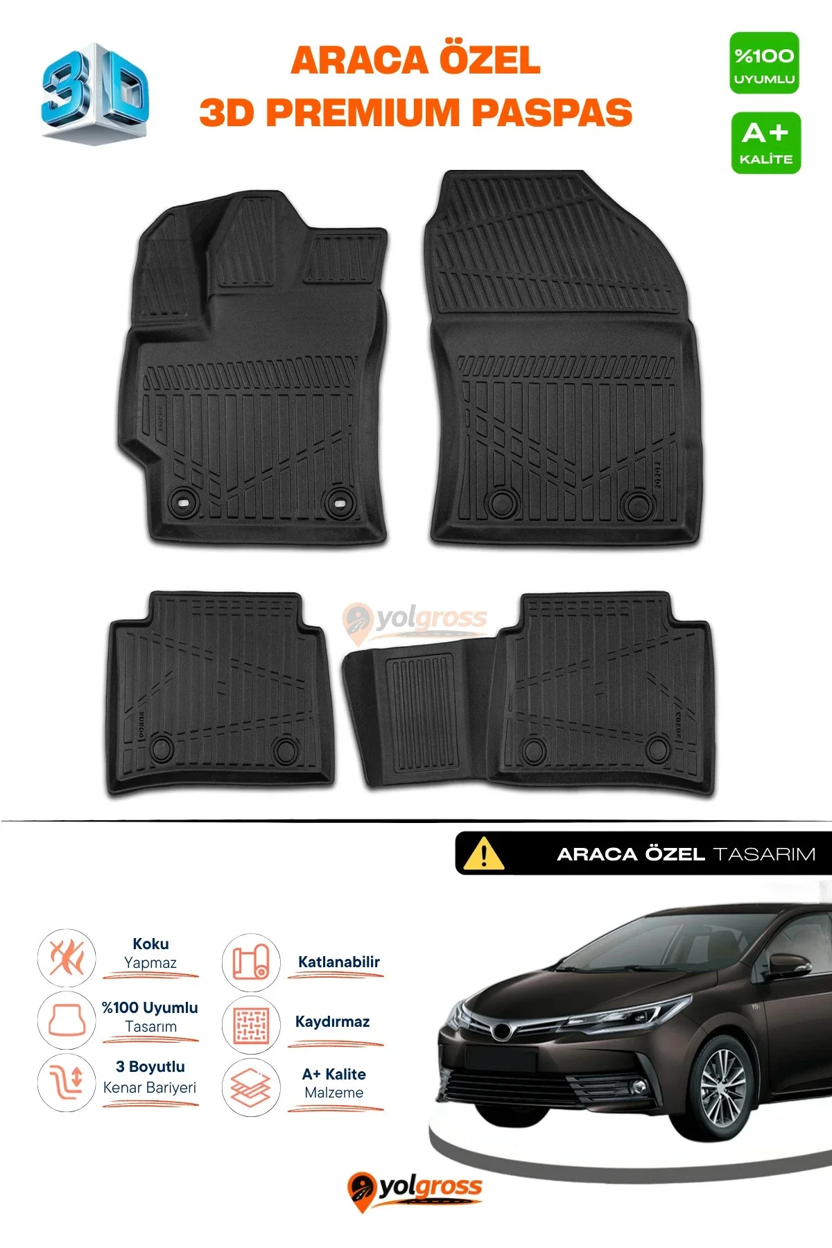 Toyota Corolla 3D Pro Havuzlu Paspas 2019 Üzeri A+ Kalite