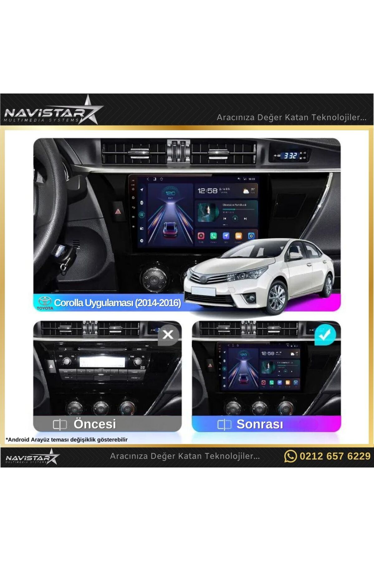 Toyota Corolla 4gb 64gb Kablosuz Carplay 2014-2016 Android 13 Nav