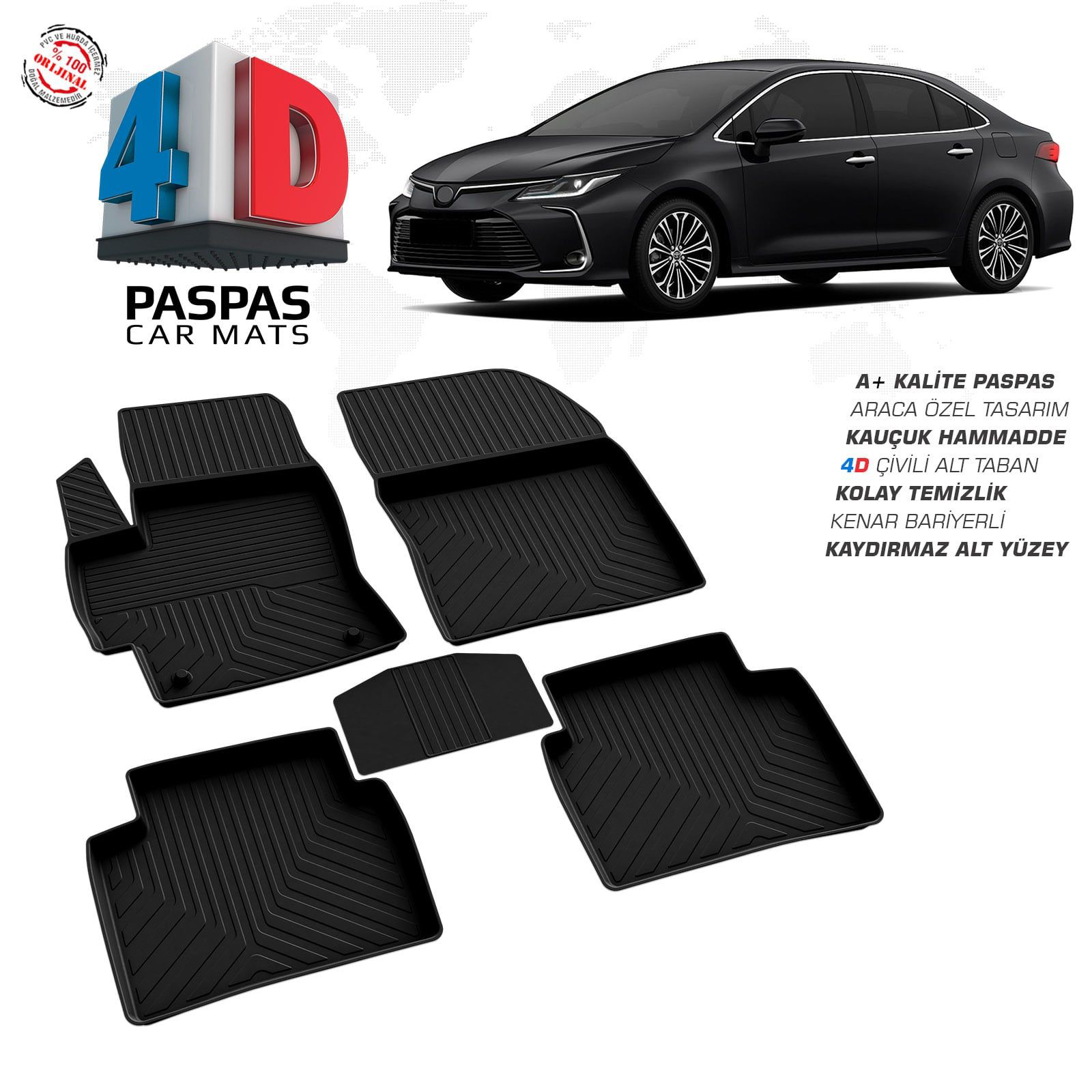 Toyota Corolla 4D Araca Özel Havuzlu Kauçuk Paspas 2019 Üzeri Toyota Corolla 4D Araca Özel Havuzlu Kauçuk Paspas 2019 Üzeri