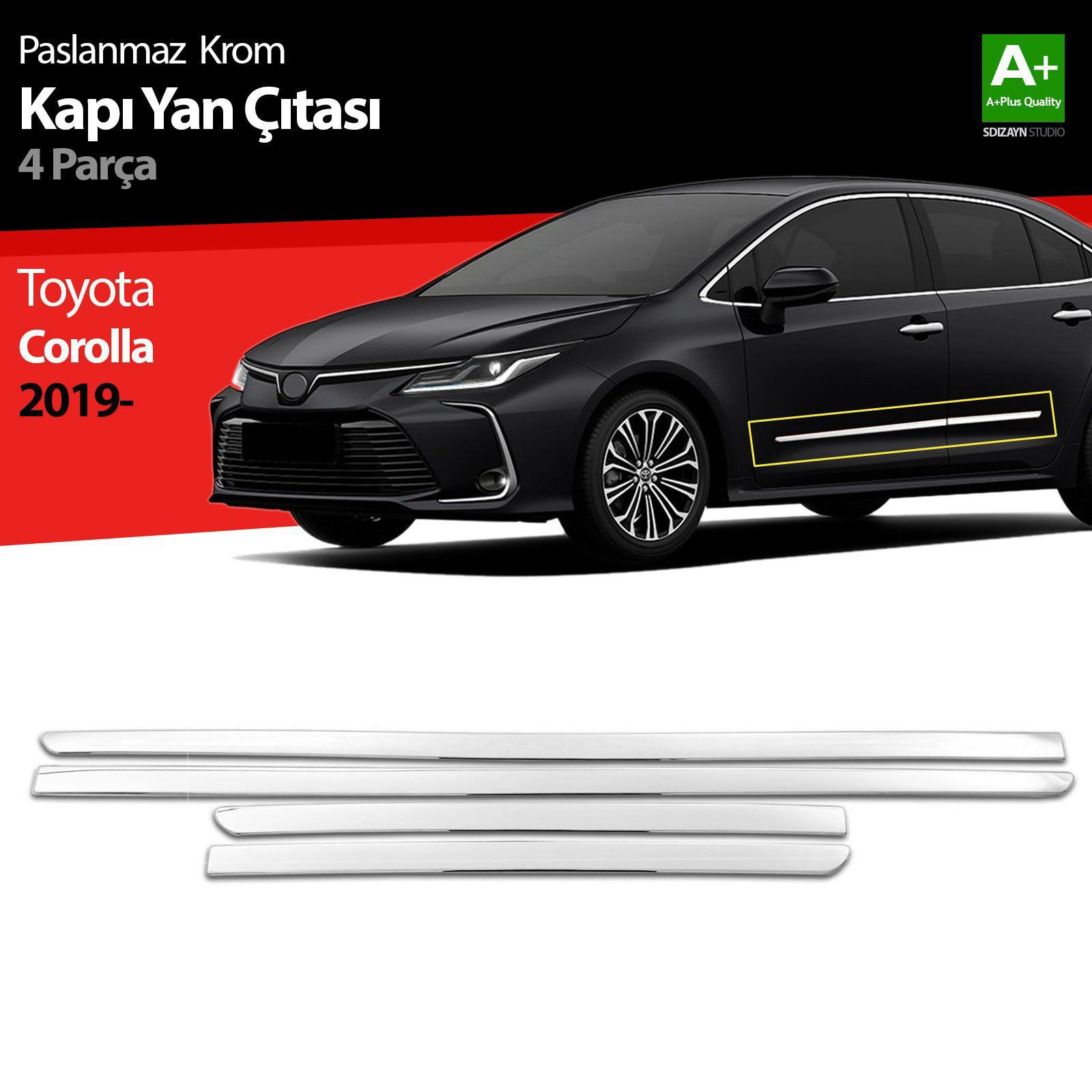 Toyota Corolla Uyumlu Krom Kapı Yan Çıtası 4 Parça 2019 Üzeri Toyota Corolla Uyumlu Krom Kapı Yan Çıtası 4 Parça 2019 Üzeri