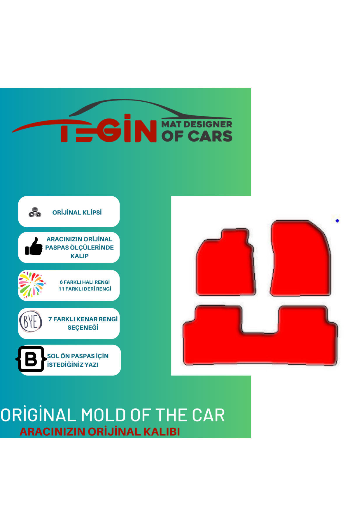Toyota Corolla 2013 + Prime Siyah Kırmızı Deri Gri Kenar Paspas