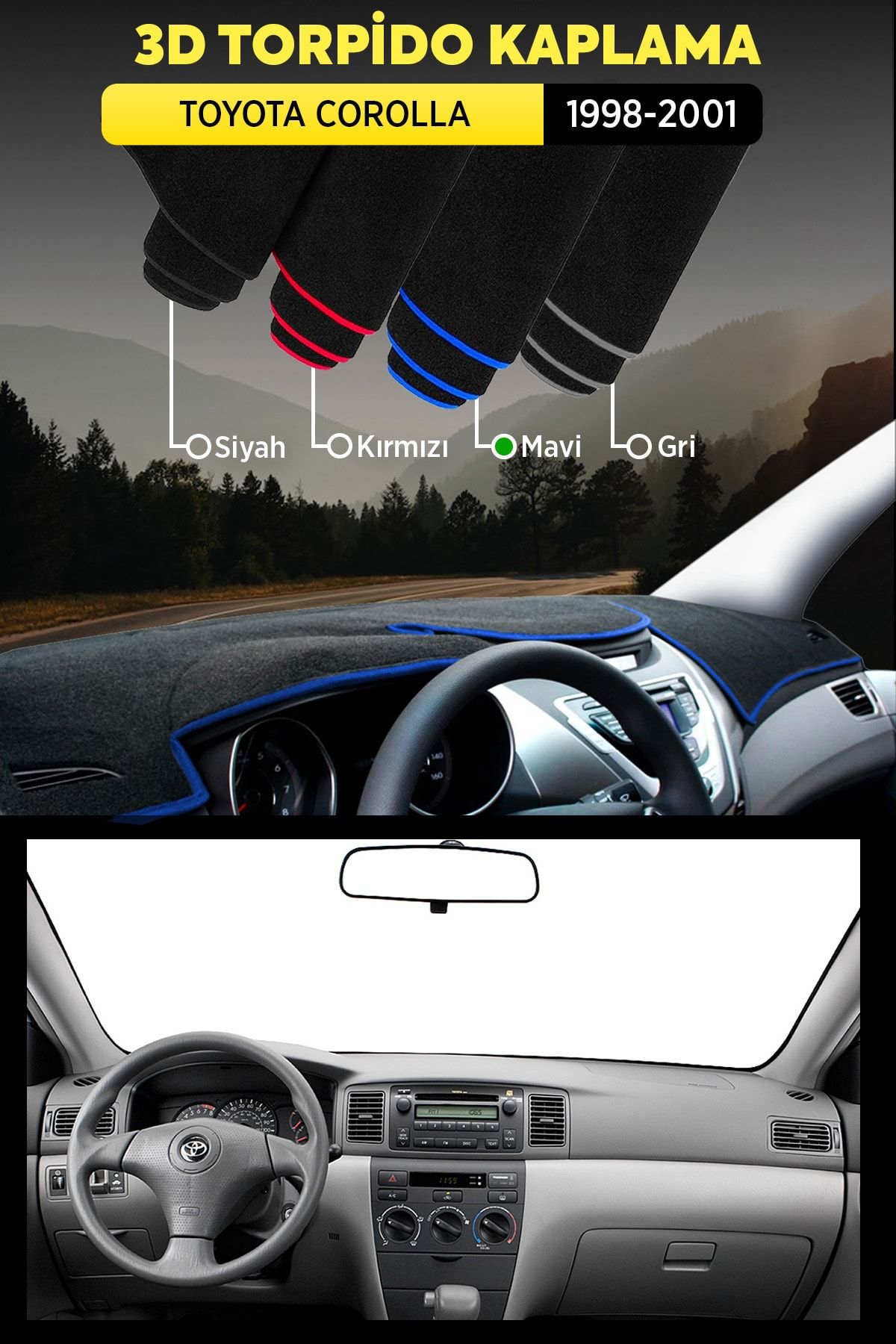 Toyota Corolla (2000-2006) 3d Torpido Koruma Kılıfı - Ön Göğüs Ka