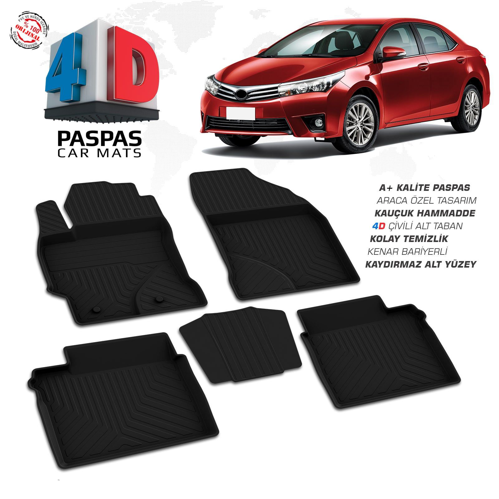 Toyota Corolla 4D Araca Özel Havuzlu Kauçuk Paspas 2013-2018 Fiyatı, Yorumları ve Özellikleri