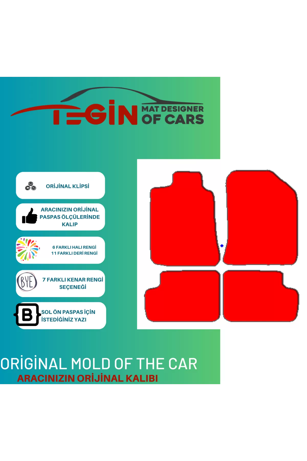 Toyota Corolla 2001-2006 Prime Gri Halı Sarı Kenar Halı Paspas