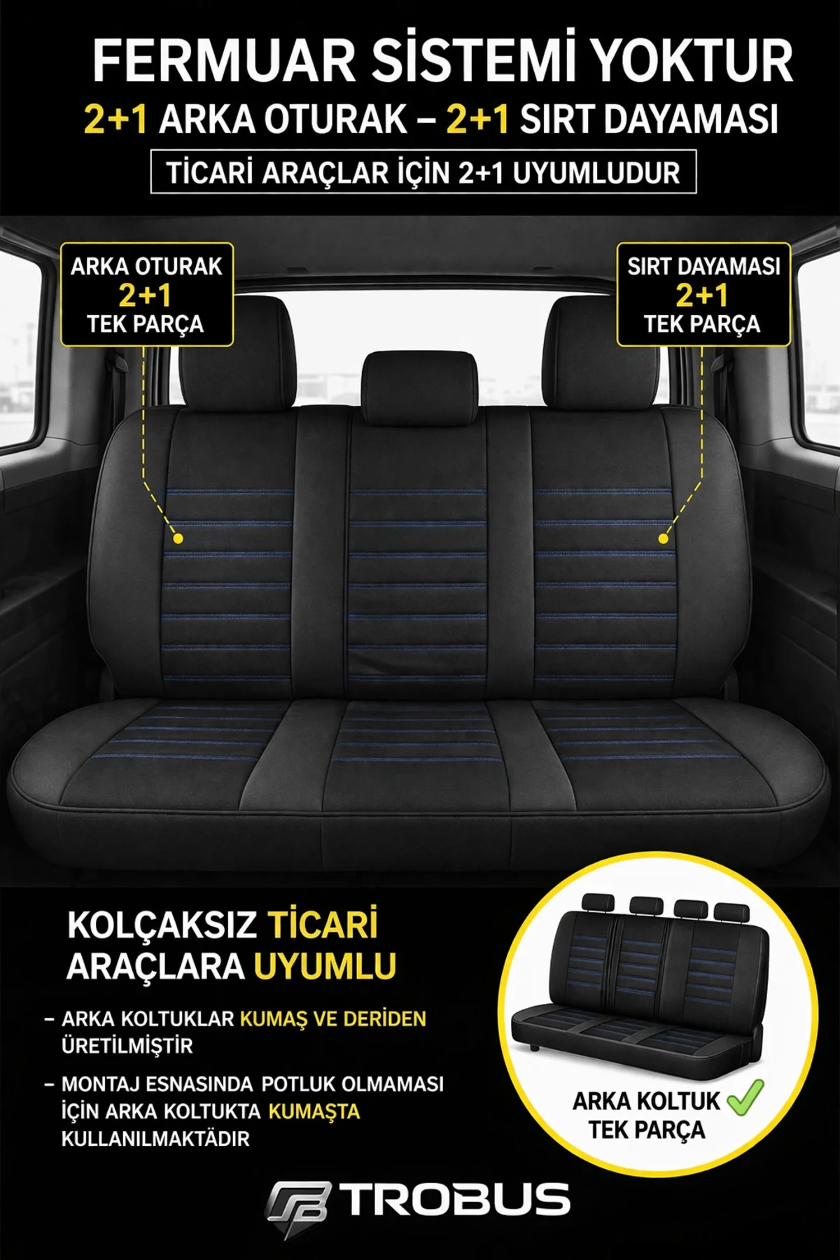 Toyota Corolla Cross 2022 ve Sonrası Uyumlu Jetdrive Serisi Siyah Mavi Oto Koltuk Kılıfı Tam Set