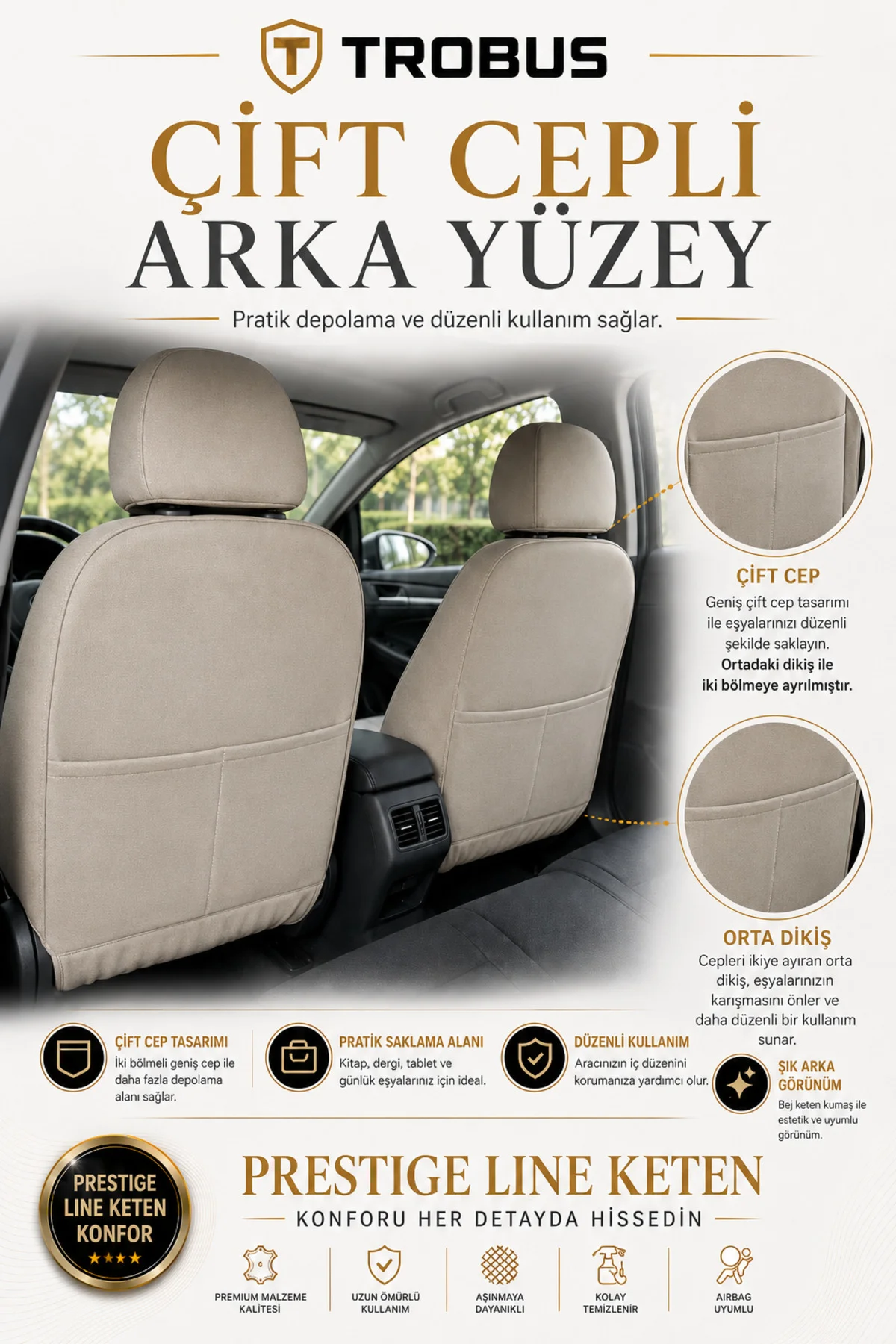 Toyota Corolla Cross 2022+ Uyumlu Prestige Line Keten Serisi Bej Koltuk Kılıfı
