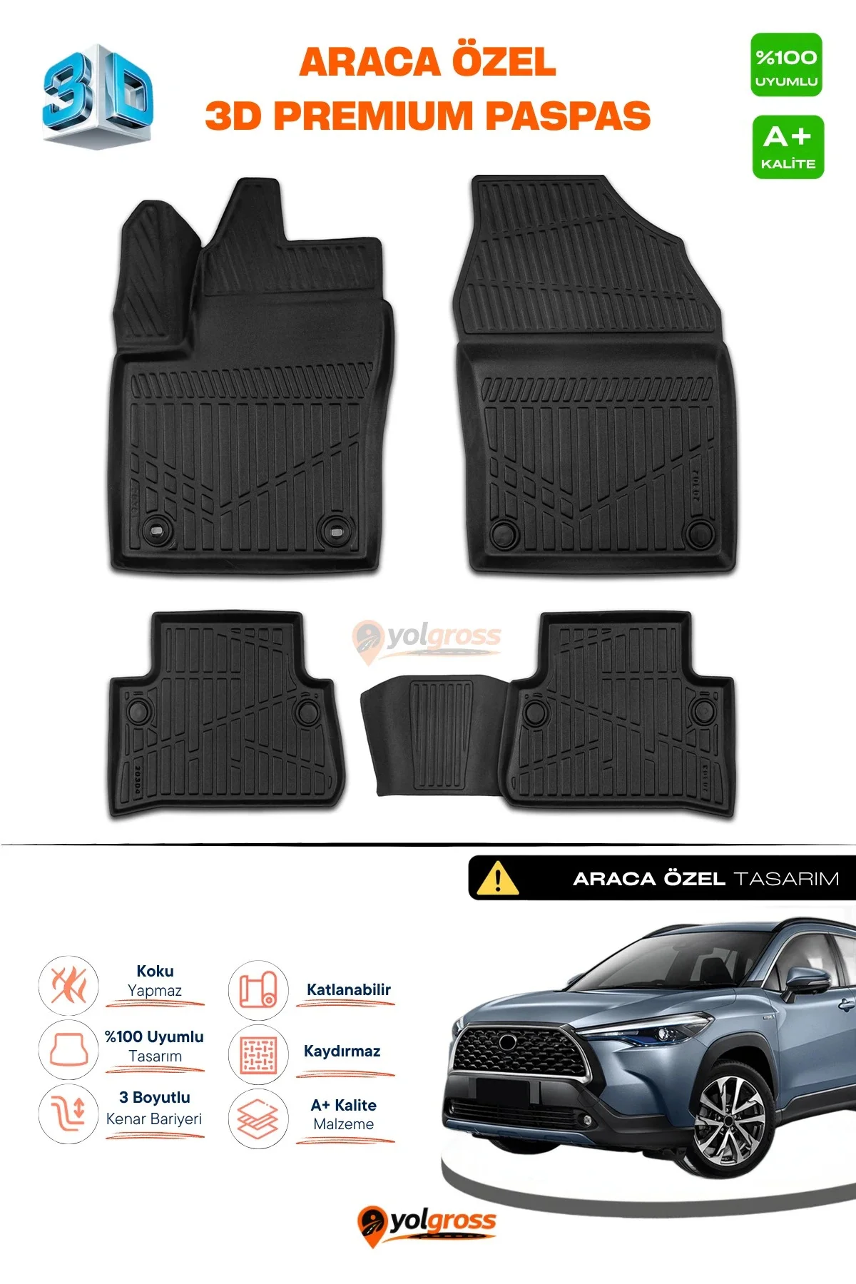 Toyota Corolla Cross 3D Pro Havuzlu Paspas 2022 Üzeri A+ Kalite