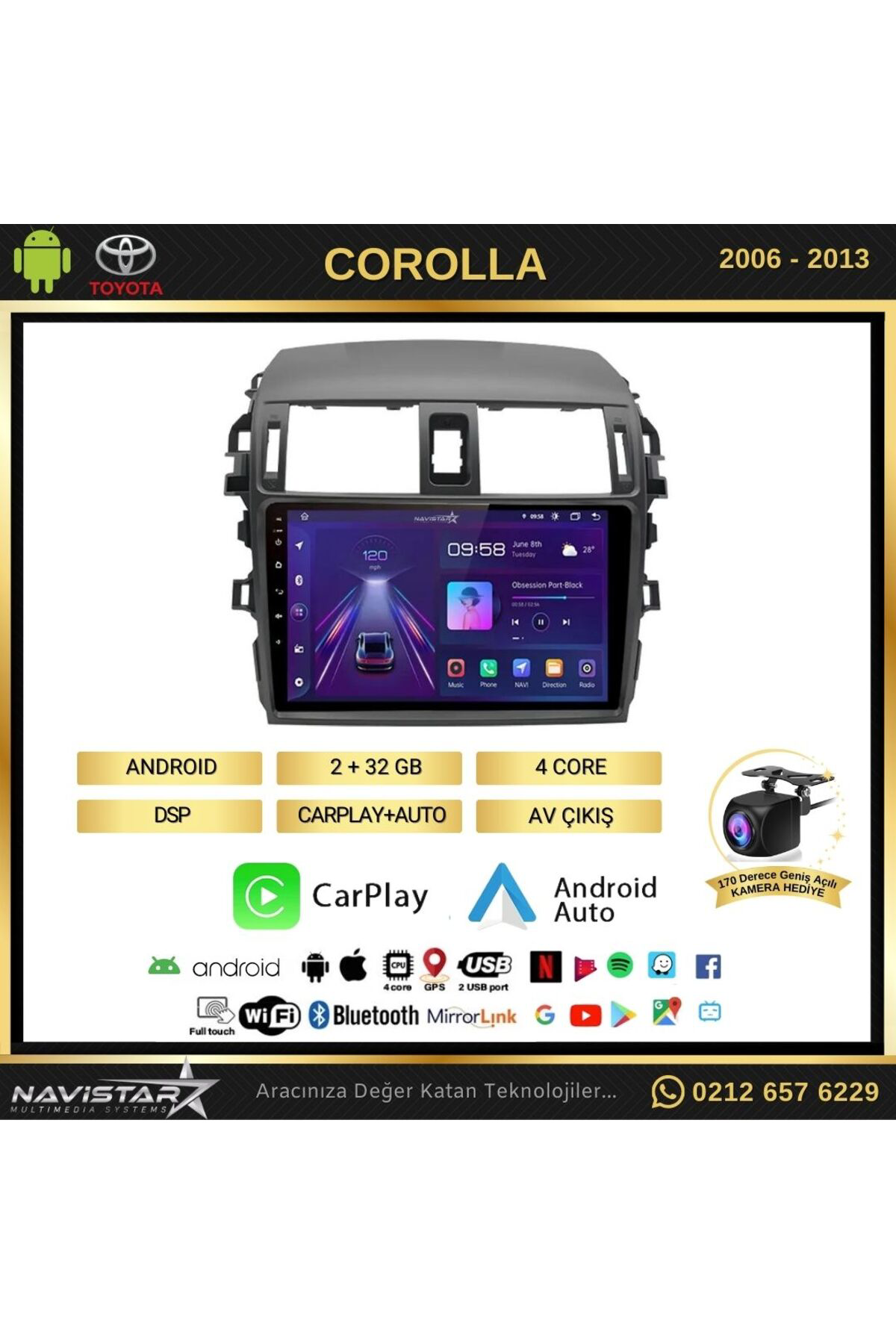 Toyota Corolla Kablosuz Carplay 2 64gb Android 13 Navigasyon Mult
