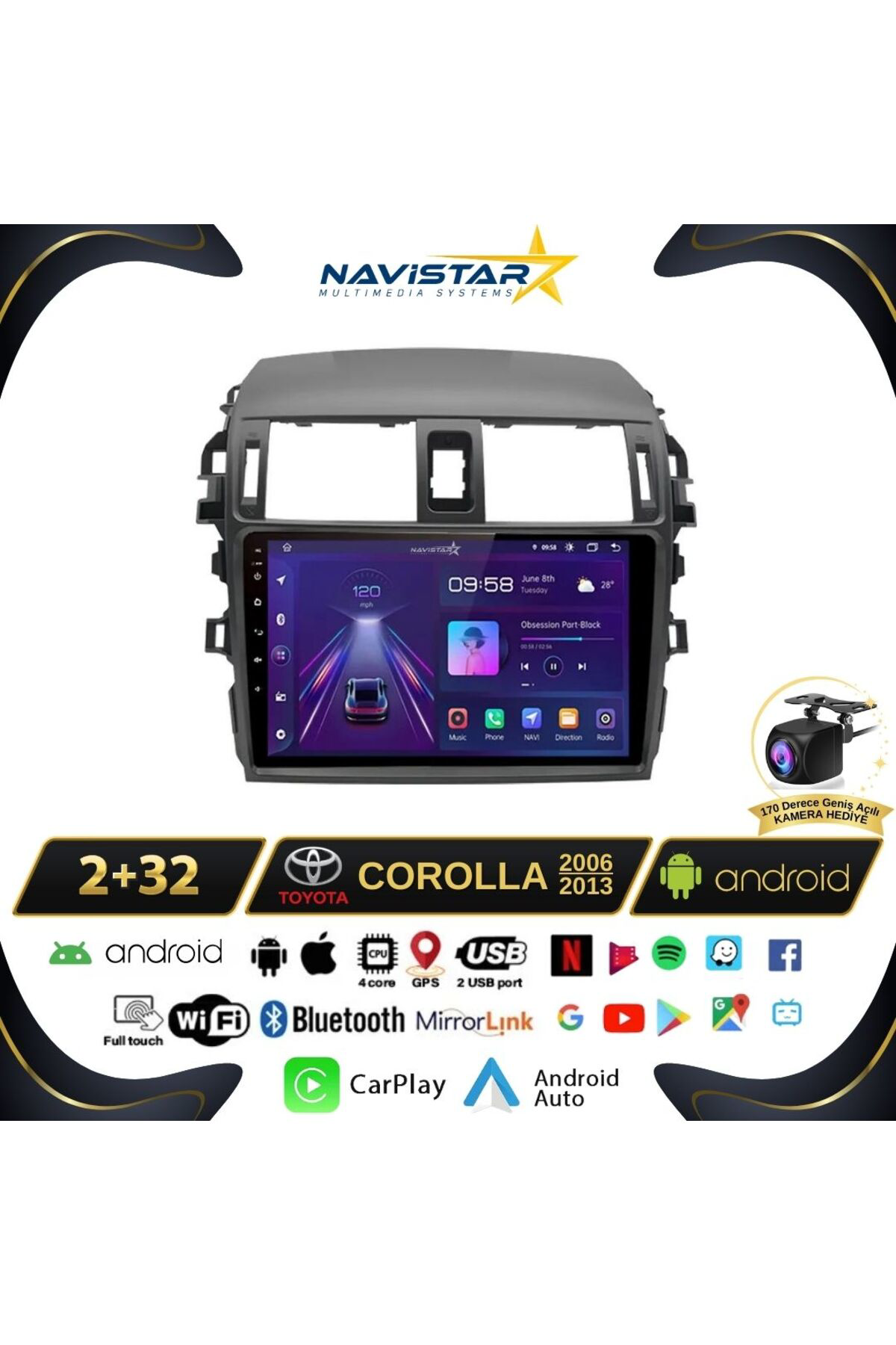 Toyota Corolla Kablosuz Carplay 2 64gb Android 13 Navigasyon Mult