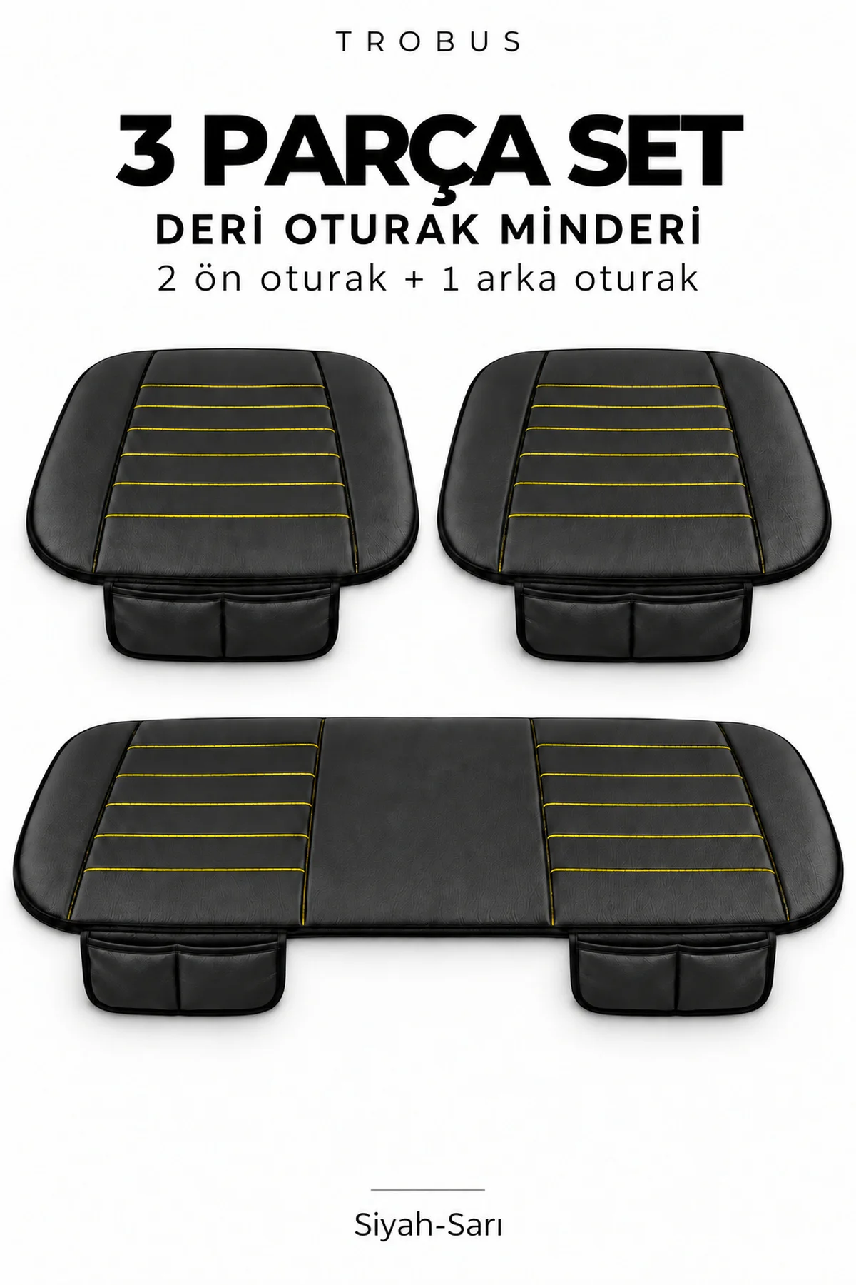 Toyota Corolla Sedan 2002+ Çizgili Suni Deri Su Geçirmez 3'lü Oturak Minderi Siyah Sarı Toyota Corolla Sedan 2002+ Çizgili Suni Deri Su Geçirmez 3'lü Oturak Minderi Siyah Sarı - Görsel 8
