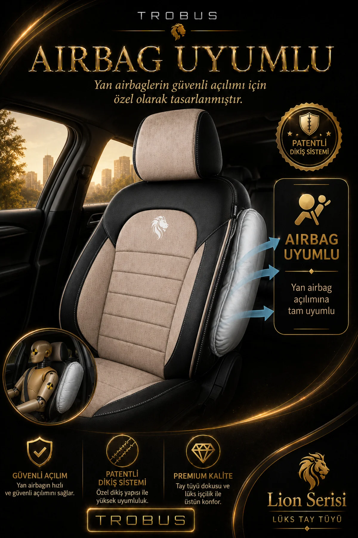 Toyota Corolla Sedan 2002+ Uyumlu Lion Serisi Tay Tüyü Bej Siyah Bej Premium Koltuk Kılıfı Fiyatı, Yorumları ve Özellikleri
