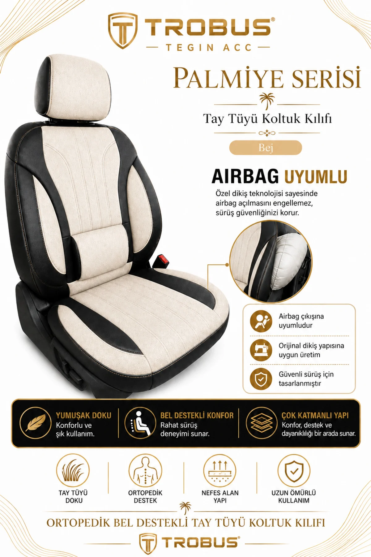 Toyota Corolla Sedan 2002 Sonrası Uyumlu Palmiye Serisi Bej Siyah Tay Tüyü Koltuk Kılıfı Fiyatı, Yorumları ve Özellikleri