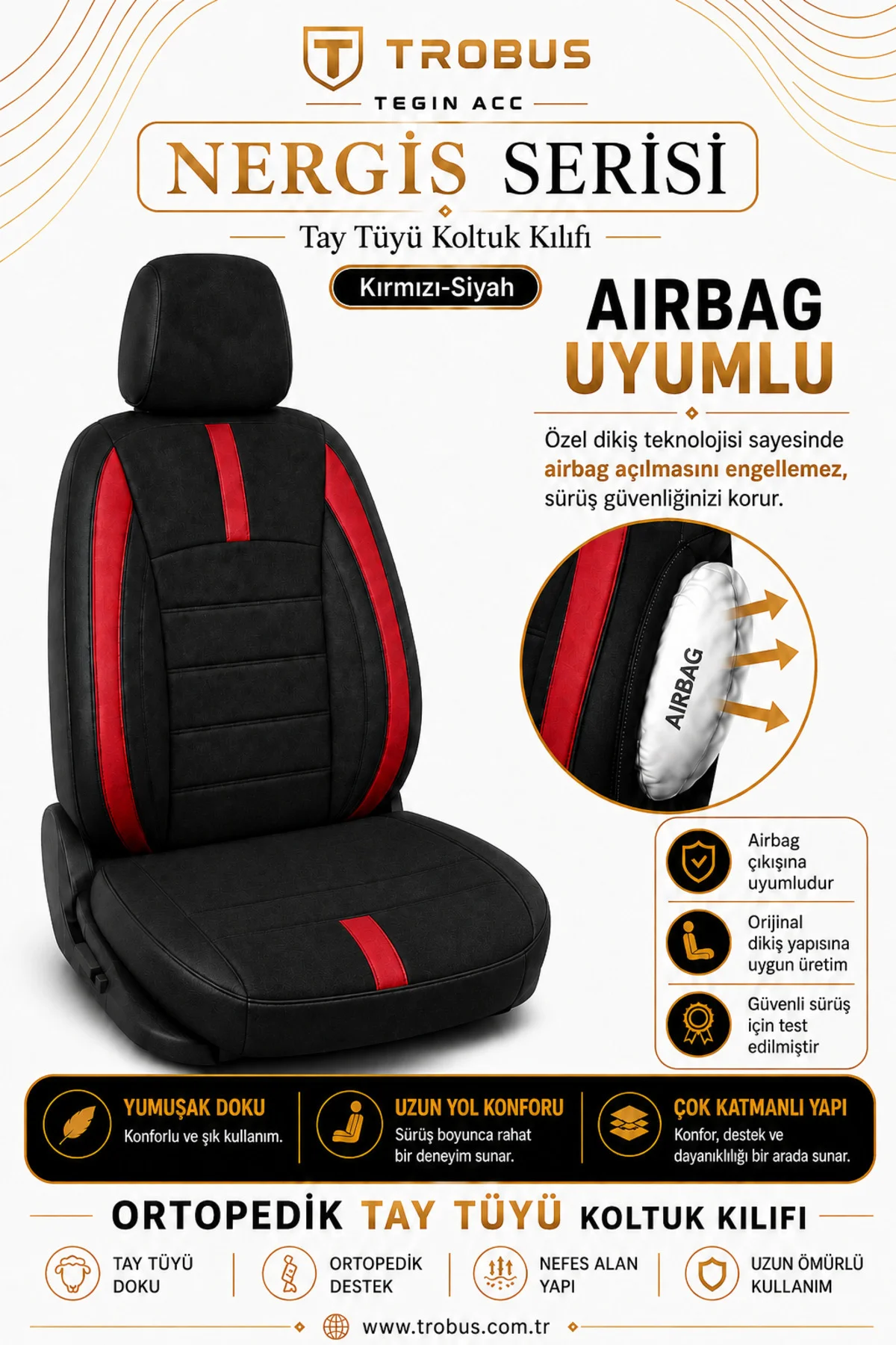 Toyota Corolla Station Wagon 1997-2001 Uyumlu Kırmızı Nergis Serisi Ortopedik Tay Tüyü 2+1 Ticari