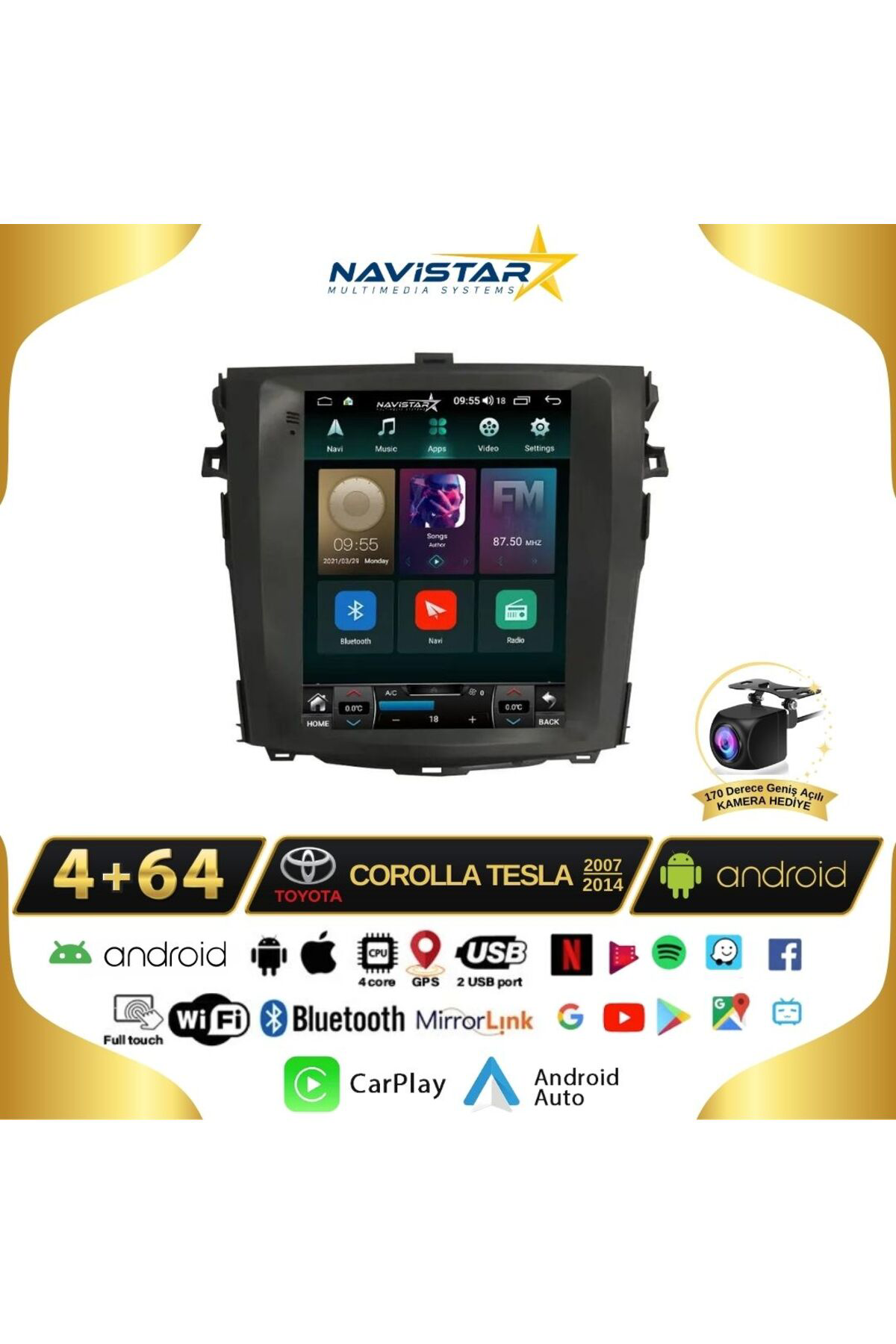 Toyota Corolla Tesla 4gb 64gb 2007-2014 Model Kablosuz Carplay Na Toyota Corolla Tesla 4gb 64gb 2007-2014 Model Kablosuz Carplay Na