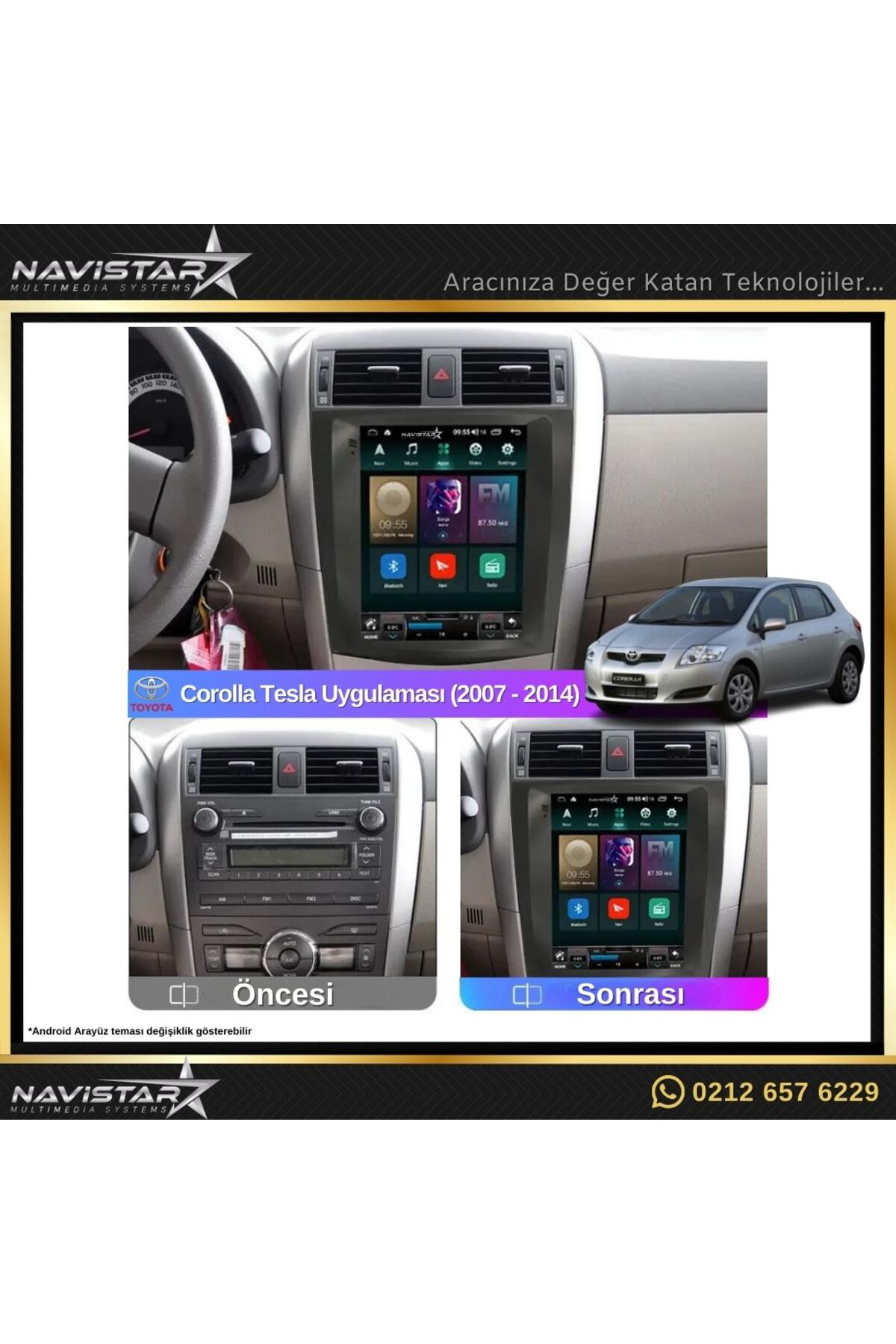 Toyota Corolla Tesla 2007-2014 Model 2gb 32gb Kablosuz Carplay Na