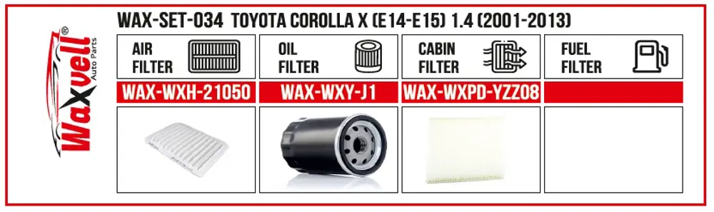 TOYOTA COROLLA  X FİLTRE BAKIM SETİ (E14-E15) 1.4 (2001-2013)